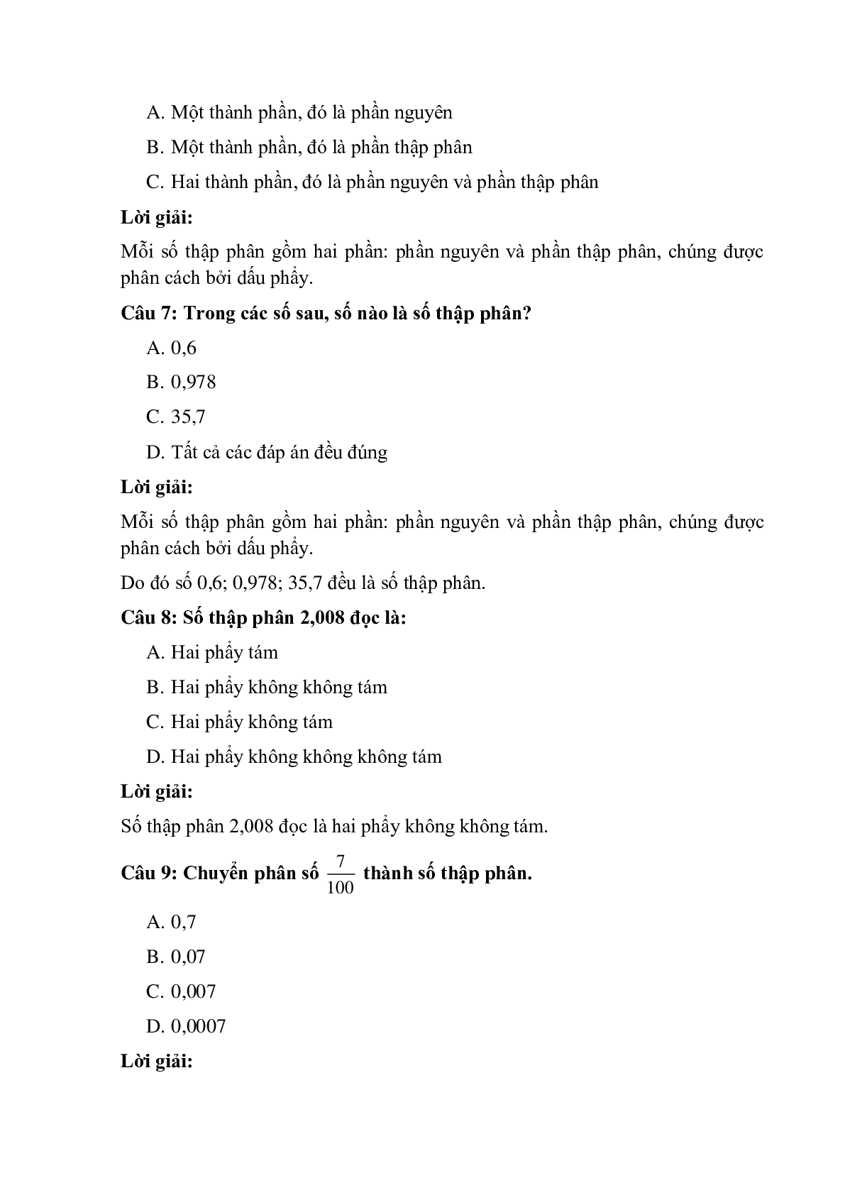 10 câu Trắc nghiệm Khái niệm số thập phân có đáp án 2023 – Toán lớp 5 (trang 3)
