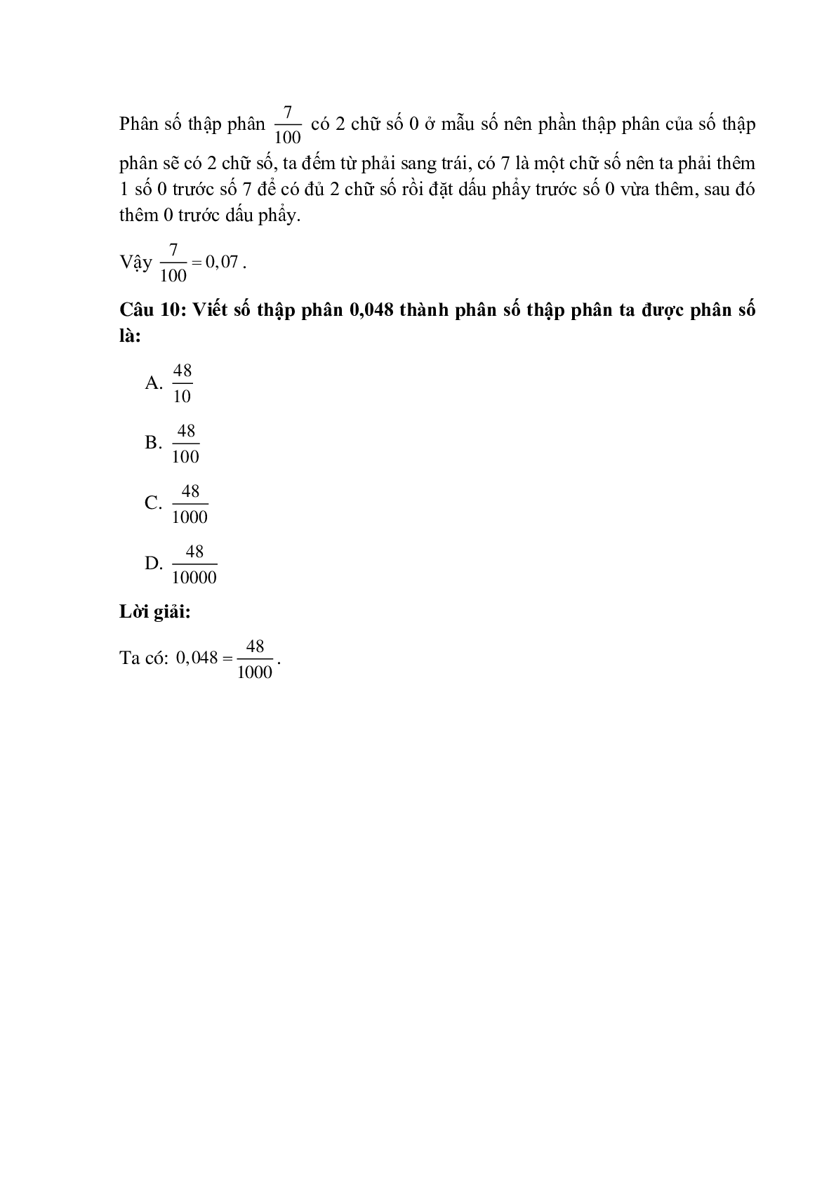 10 câu Trắc nghiệm Khái niệm số thập phân có đáp án 2023 – Toán lớp 5 (trang 4)