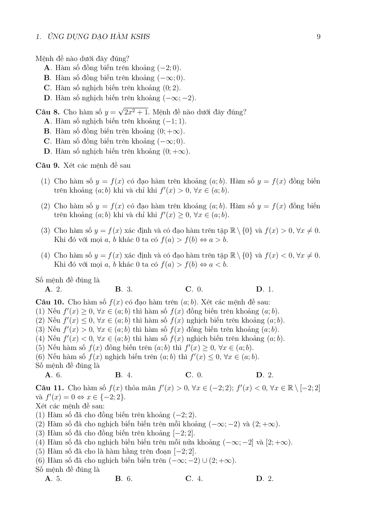 Chuyên đề Ứng dụng đạo hàm để Khảo sát hàm số (trang 3)