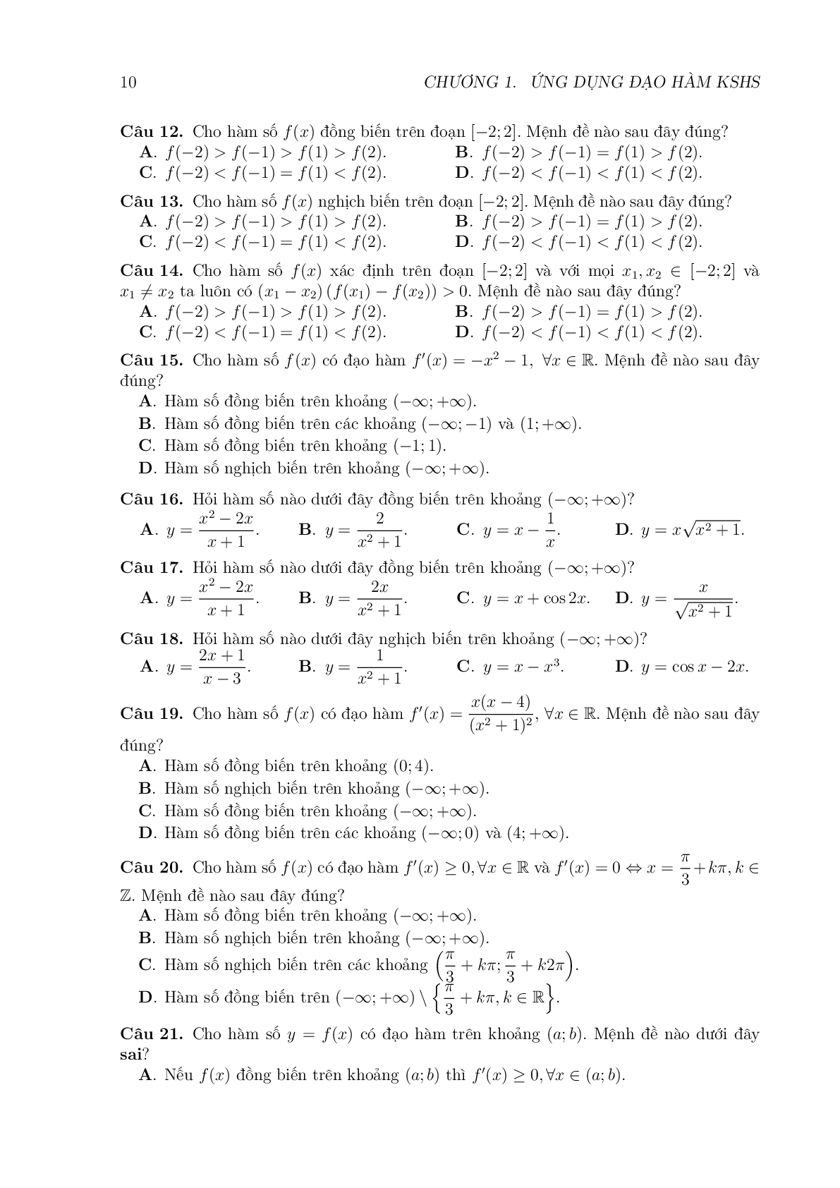 Chuyên đề Ứng dụng đạo hàm để Khảo sát hàm số (trang 4)