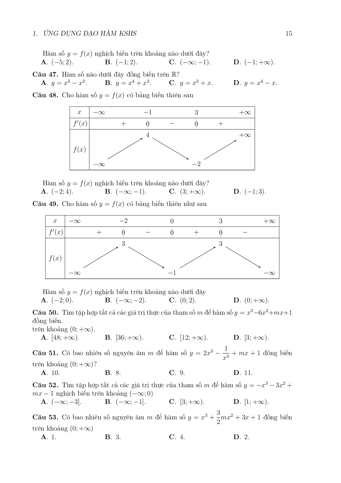 Chuyên đề Ứng dụng đạo hàm để Khảo sát hàm số (trang 9)