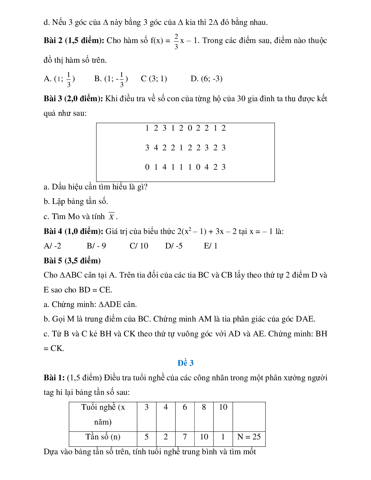 Bộ đề thi khảo sát toán 7 giữa học kì 2 (5 đề) (trang 2)