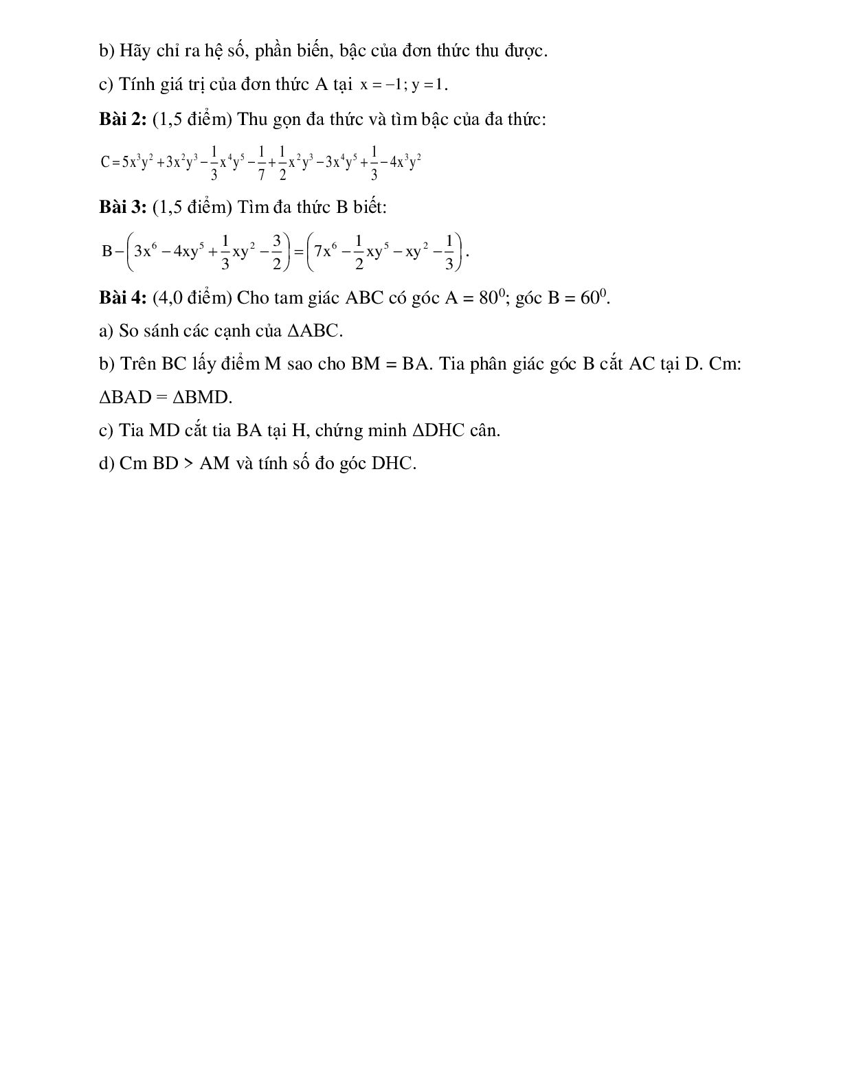 Bộ đề thi khảo sát toán 7 giữa học kì 2 (5 đề) (trang 4)