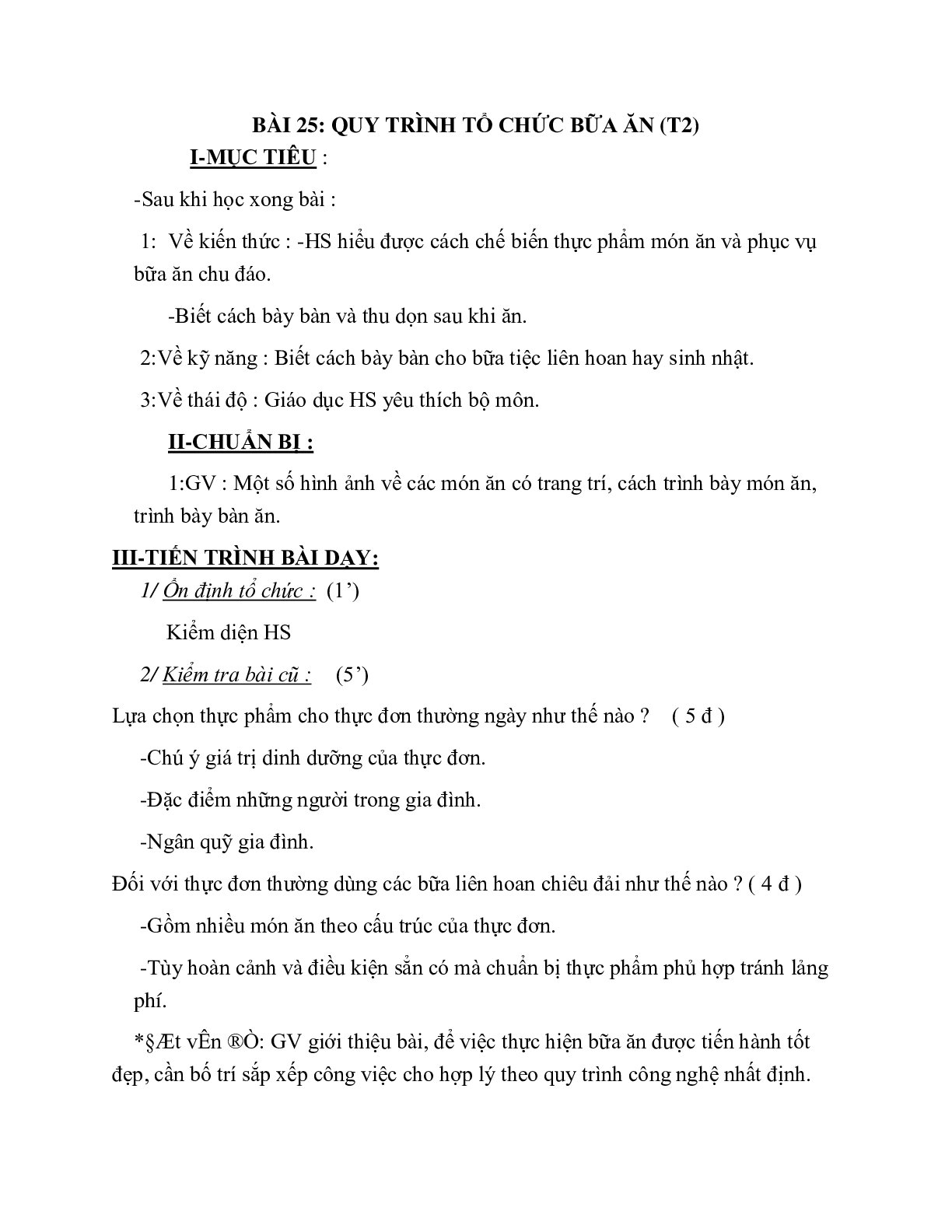 GIÁO ÁN CÔNG NGHỆ 6 BÀI 25: QUY TRÌNH TỔ CHỨC BỮA ĂN (T2) MỚI NHẤT – CV5555 (trang 1)