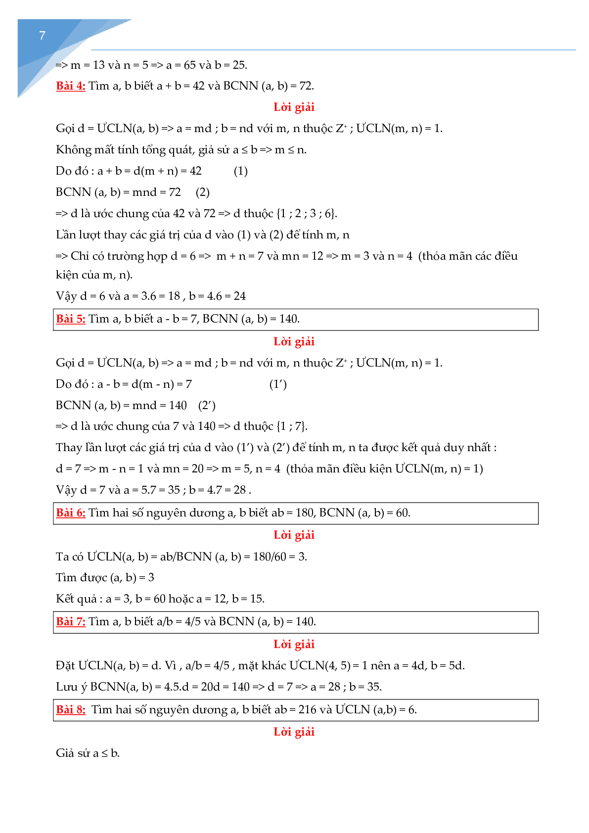 Các bài toán về ước chung lớn nhất và bội chung nhỏ nhất hay nhất (trang 7)