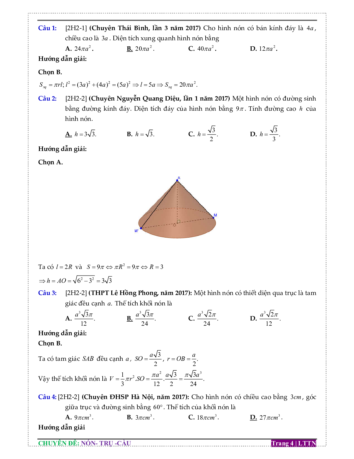 Lý thuyết và bài tập về mặt nón có đáp án chi tiết (trang 4)