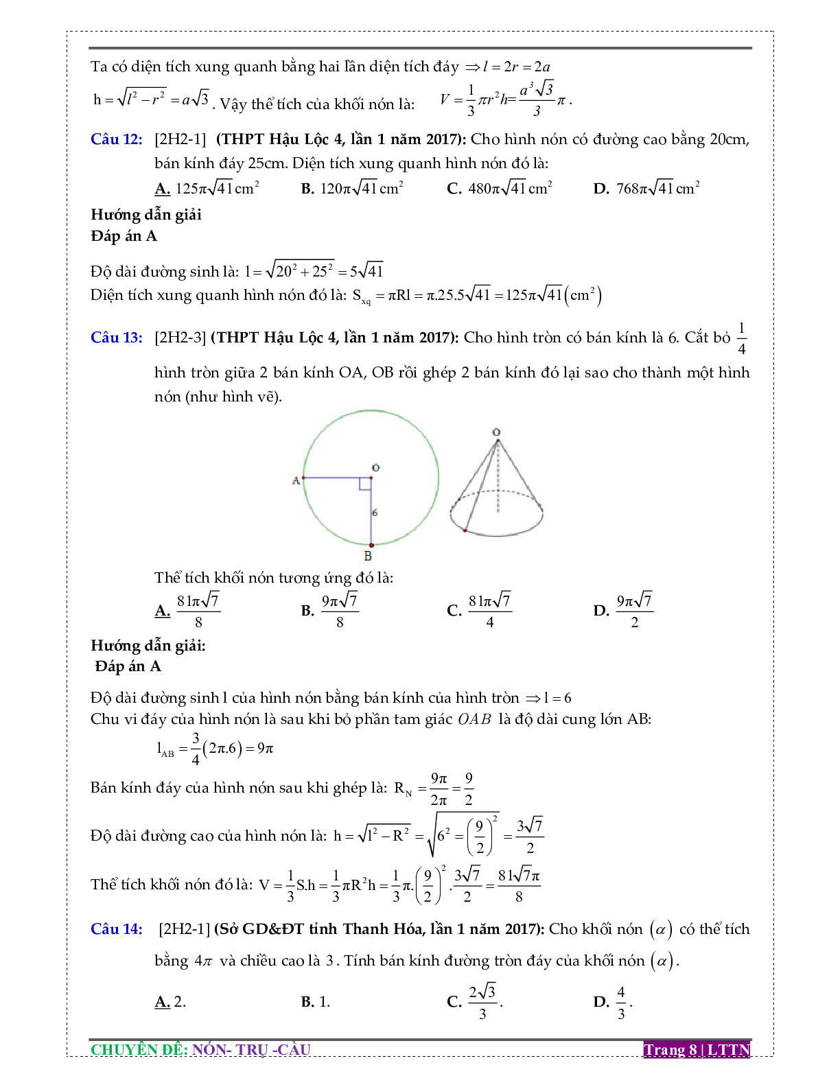 Lý thuyết và bài tập về mặt nón có đáp án chi tiết (trang 8)