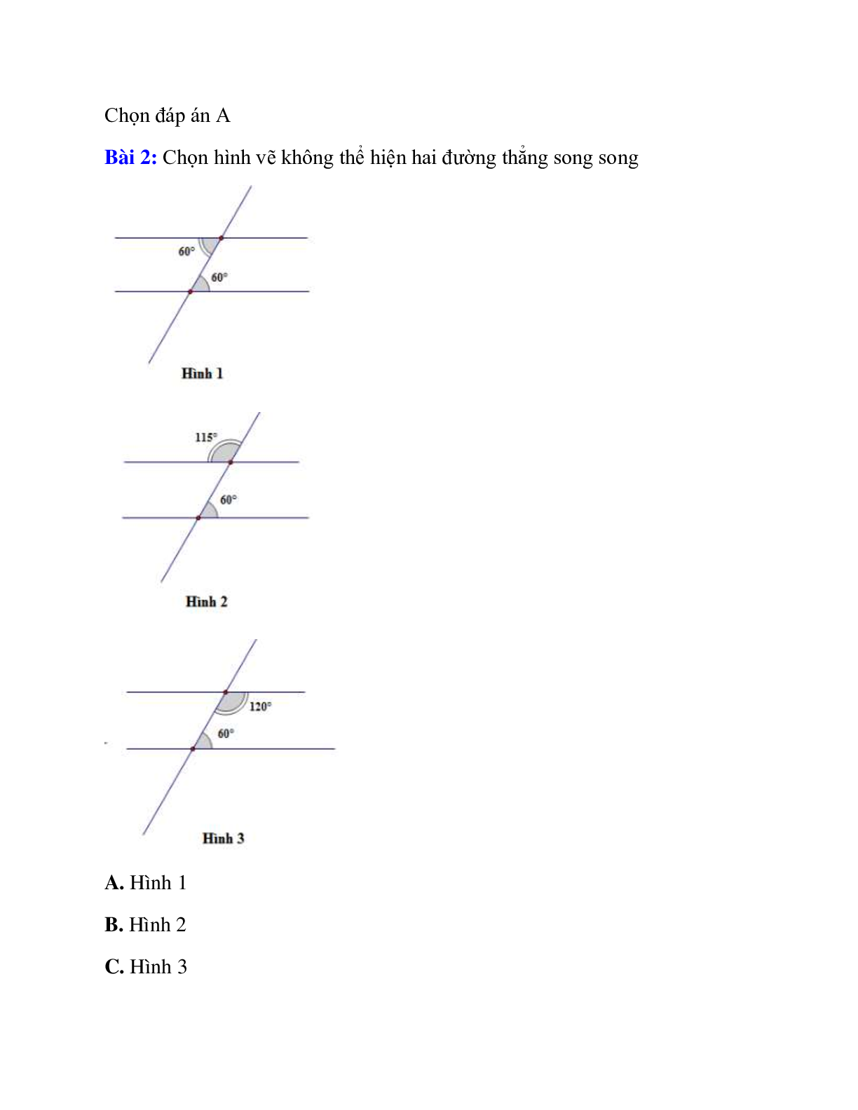 Trắc nghiệm Hai đường thẳng song song có đáp án – Toán lớp 7 (trang 2)