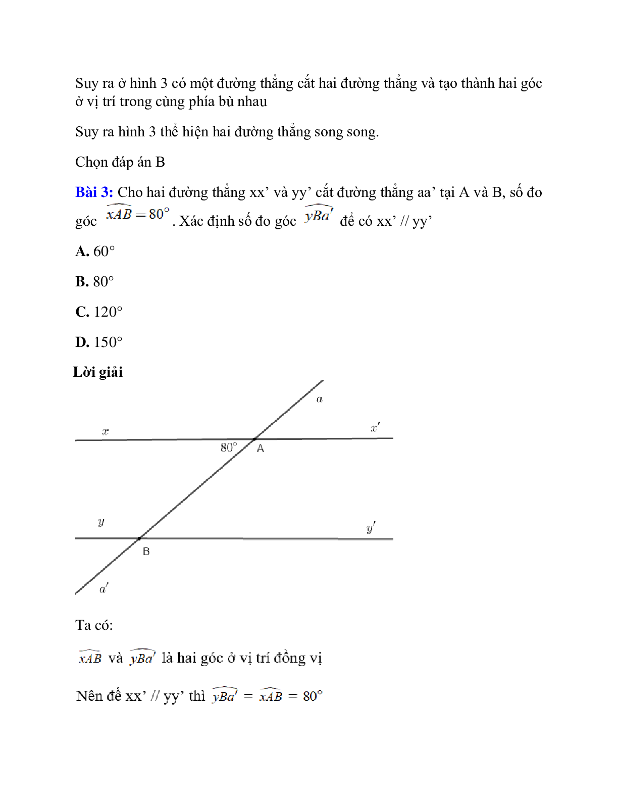 Trắc nghiệm Hai đường thẳng song song có đáp án – Toán lớp 7 (trang 4)