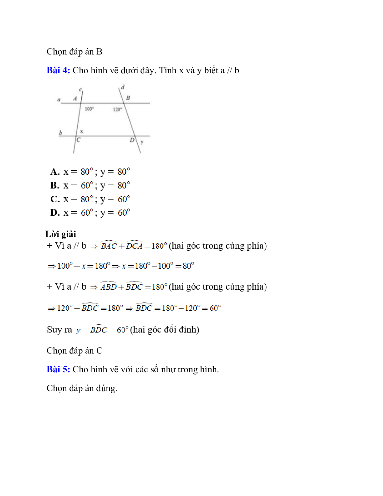 Trắc nghiệm Hai đường thẳng song song có đáp án – Toán lớp 7 (trang 5)