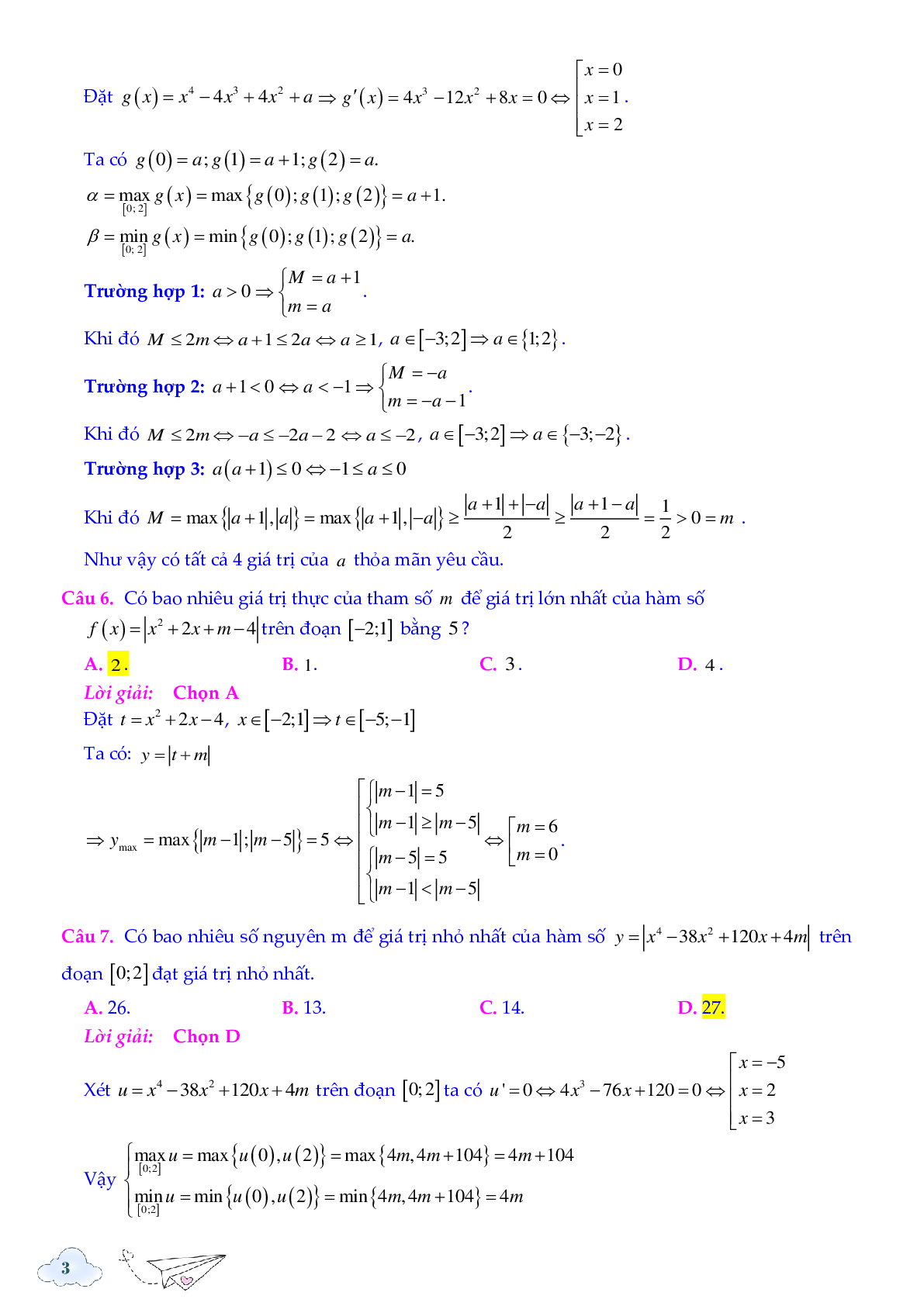 40 câu trắc nghiệm max min hàm số chứa dấu giá trị tuyệt đối - có đáp án chi tiết (trang 3)