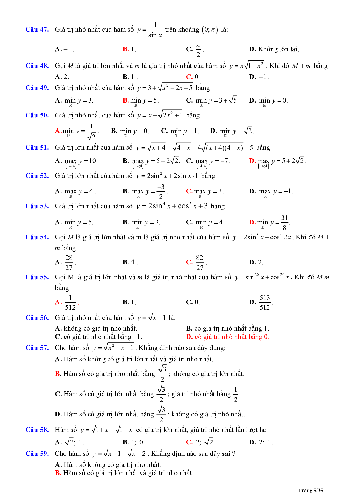 Phương pháp giải Giá trị lớn nhất, giá trị nhỏ nhất của hàm số 2023 (lý thuyết và bài tập) (trang 5)