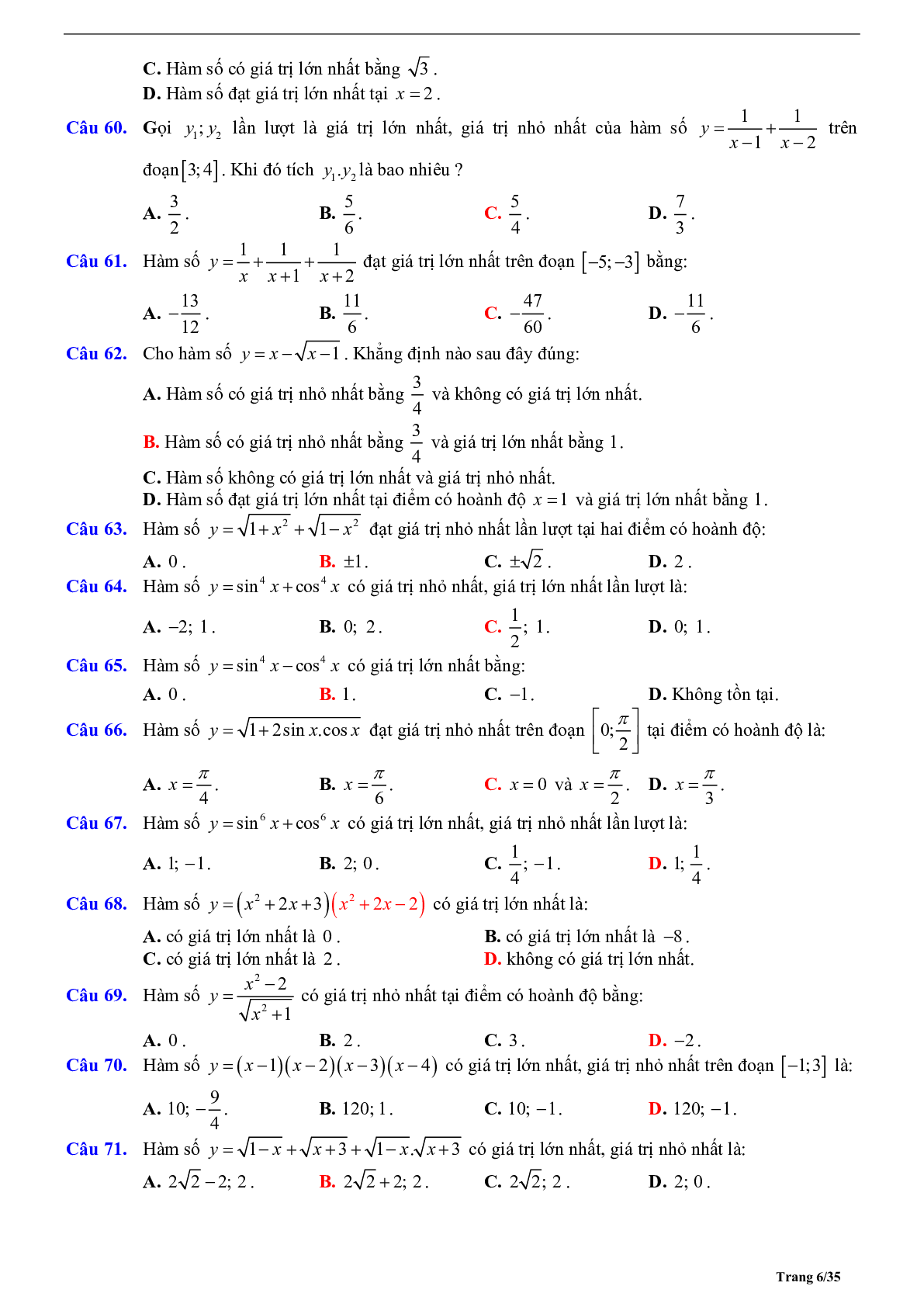 Phương pháp giải Giá trị lớn nhất, giá trị nhỏ nhất của hàm số 2023 (lý thuyết và bài tập) (trang 6)