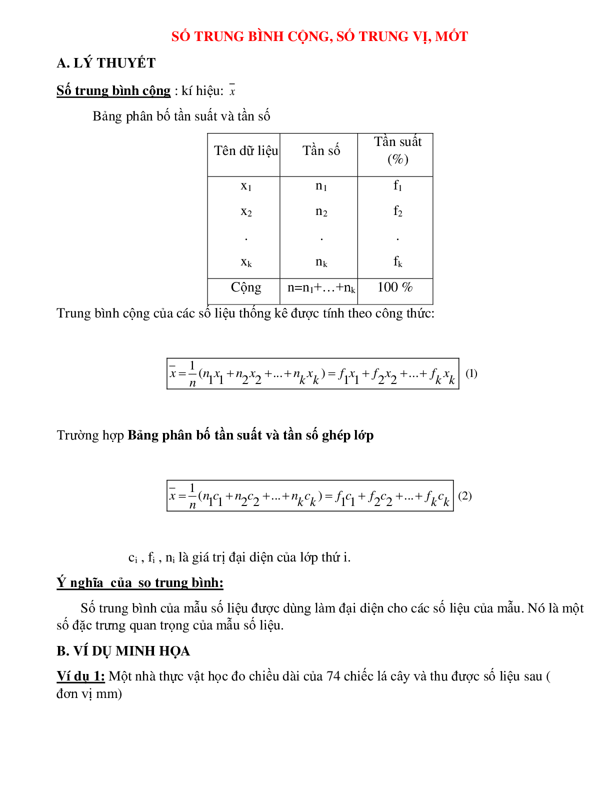 Bài tập tự luyện số trung bình cộng, số trung vị, mốt có đáp án (trang 1)