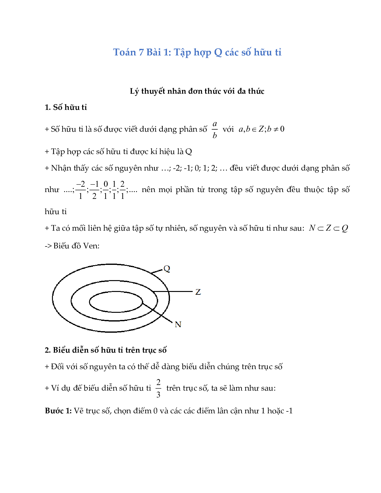 Lý thuyết Toán lớp 7: Tập hợp Q các số hữu tỉ (trang 1)