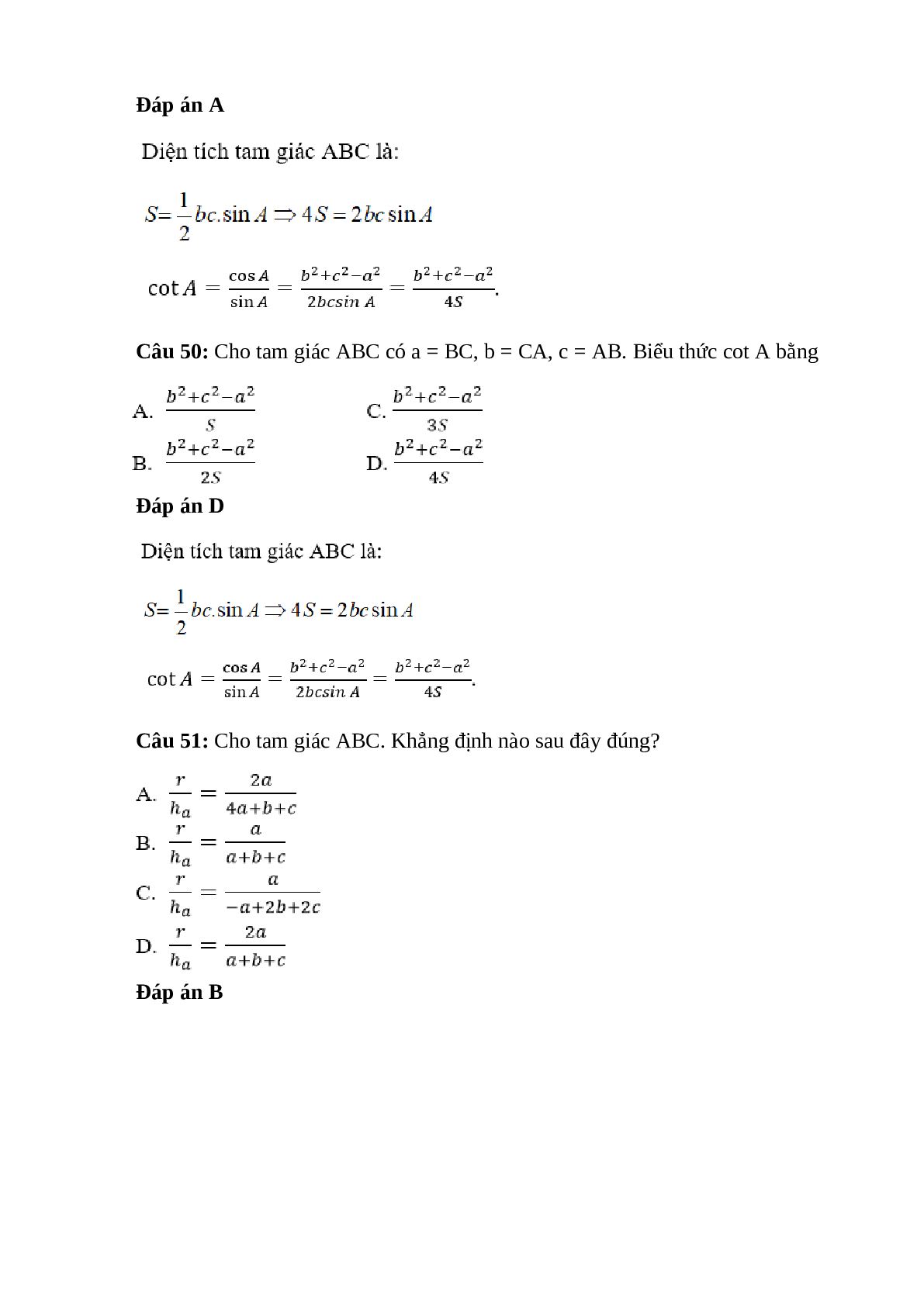 Trắc nghiệm Hệ thức lượng trong tam giác (phần 3) có đáp án – Toán lớp 10 (trang 6)