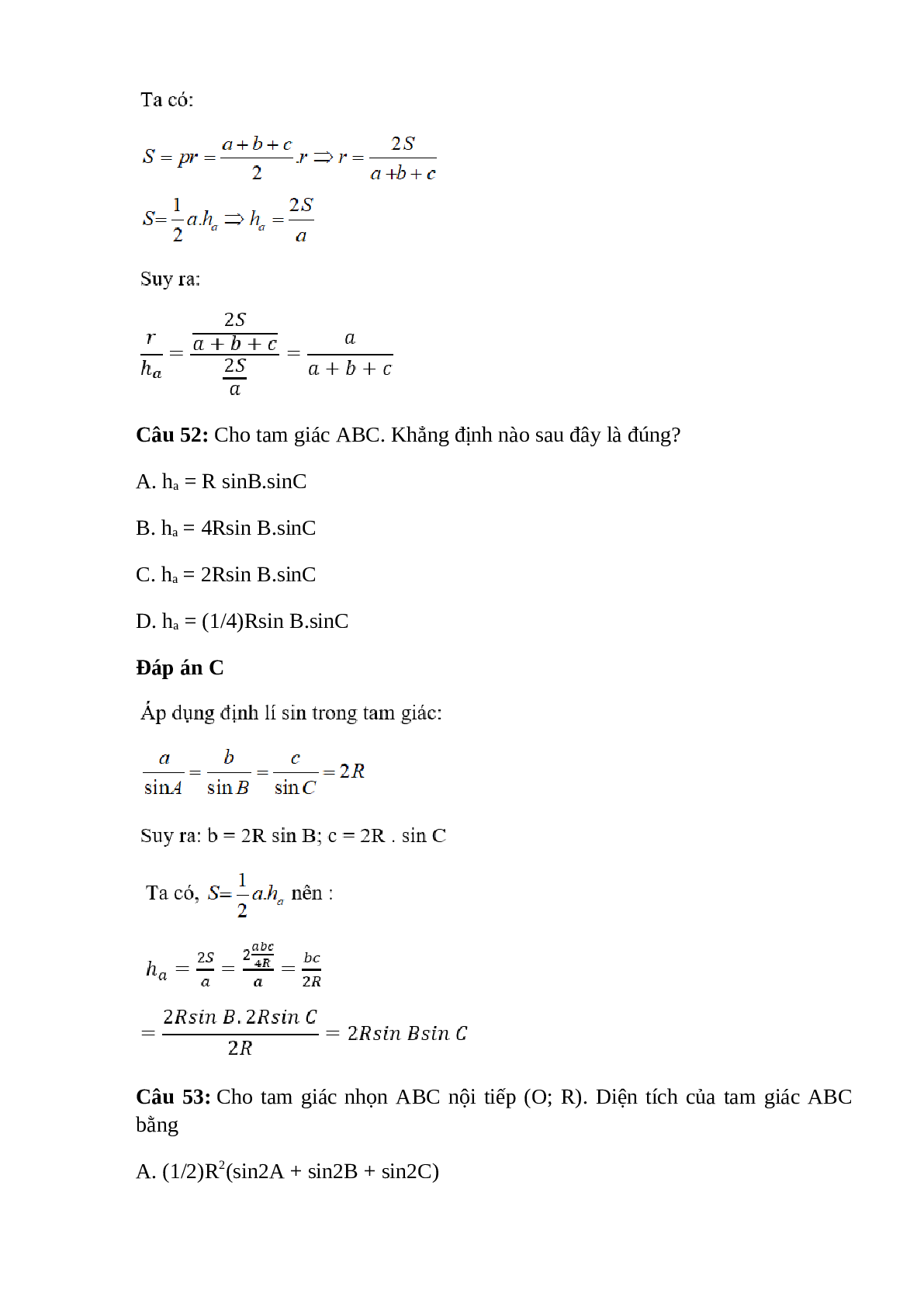 Trắc nghiệm Hệ thức lượng trong tam giác (phần 3) có đáp án – Toán lớp 10 (trang 7)
