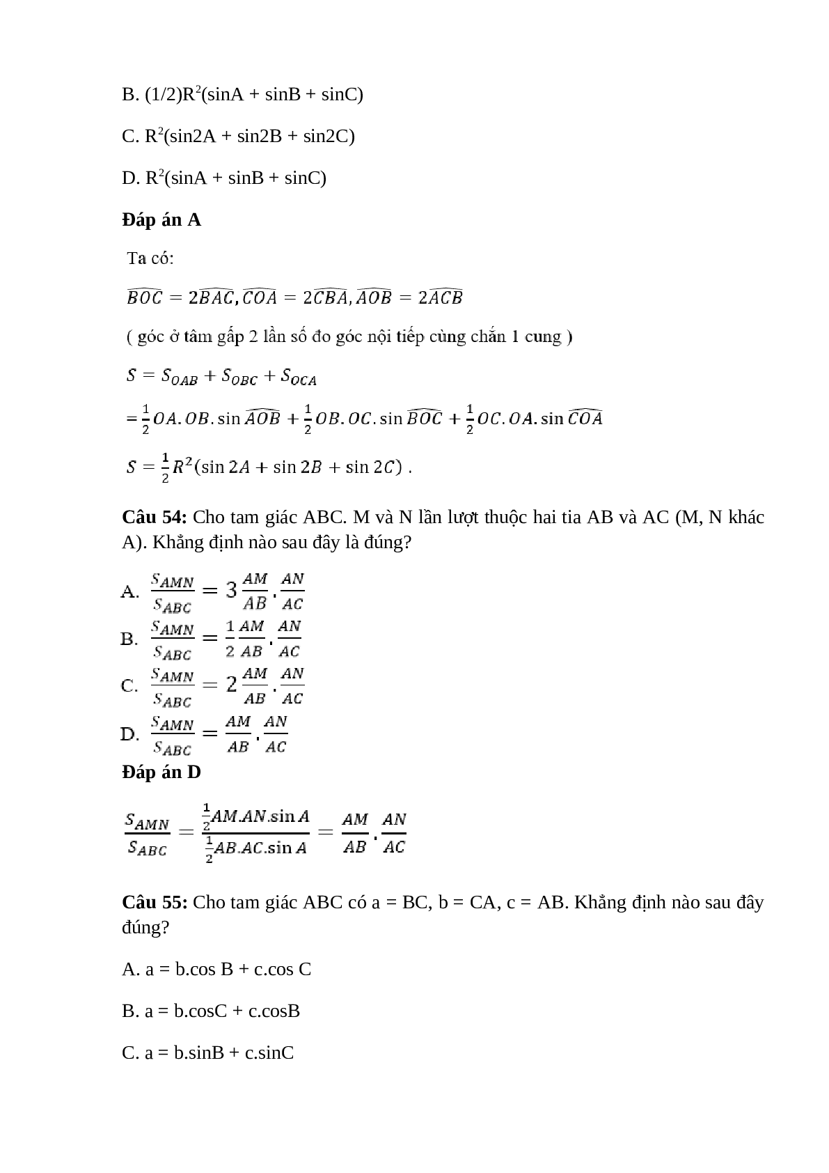 Trắc nghiệm Hệ thức lượng trong tam giác (phần 3) có đáp án – Toán lớp 10 (trang 8)