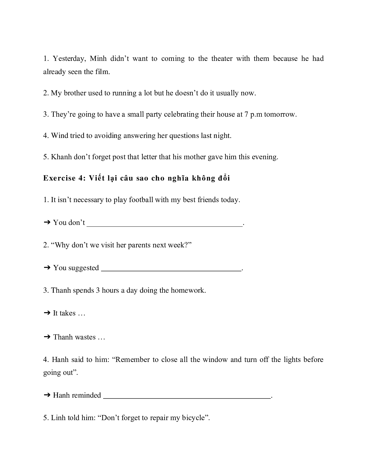 Tổng hợp bài tập về To V và V-ing Tiếng anh 10 có đáp án, chọn lọc (trang 3)