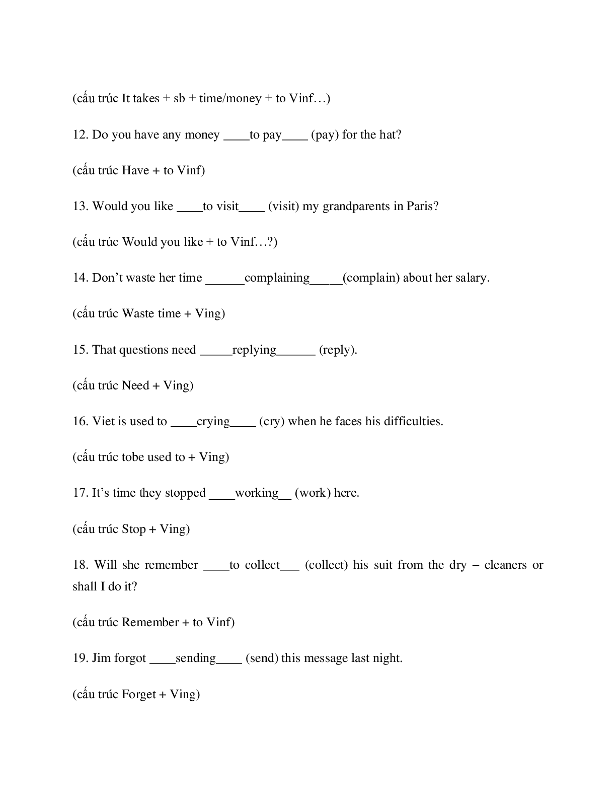 Tổng hợp bài tập về To V và V-ing Tiếng anh 10 có đáp án, chọn lọc (trang 6)