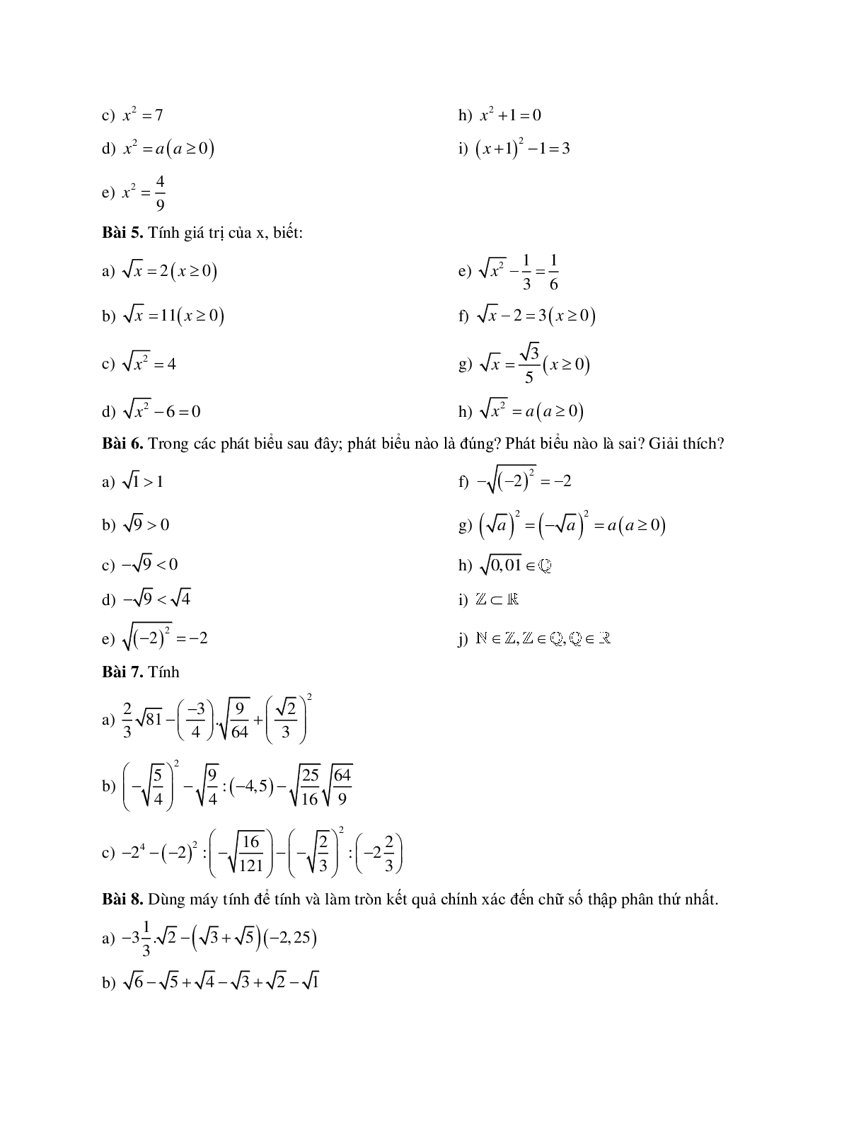 Cách giải Tính giá trị biểu thức và viết căn bậc hai của một số (trang 2)