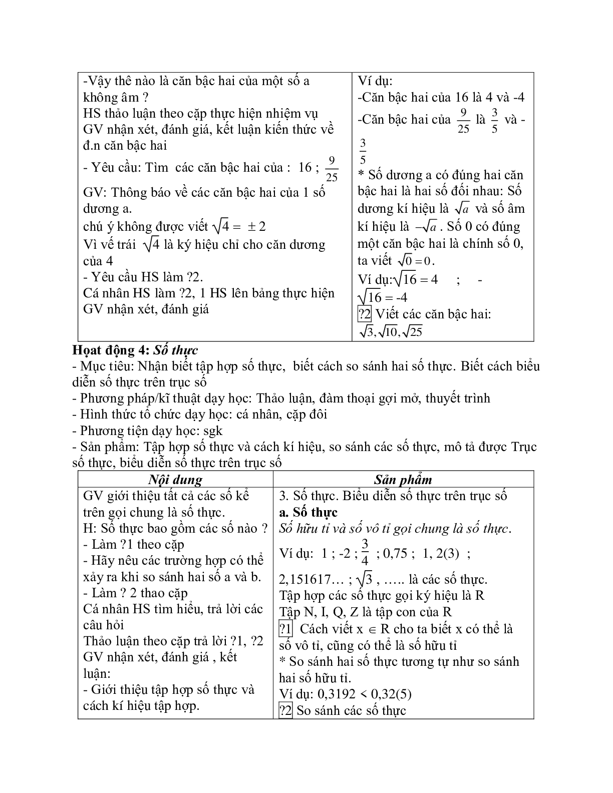 Giáo án Toán học 7 bài 11, 12: Số vô tỉ. Số thực chuẩn nhất (trang 3)