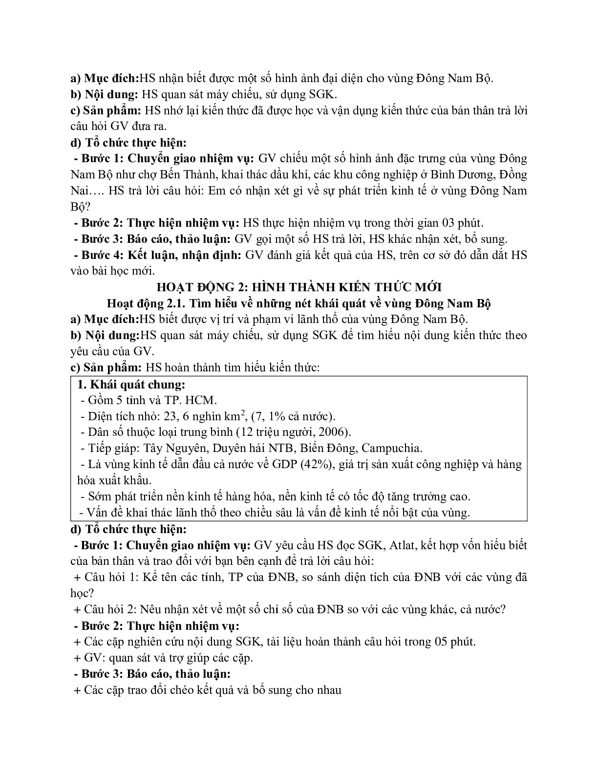 Giáo án Địa lí 12 Bài 39 Vấn đề khai thác lãnh thổ theo chiều sâu ở Đông Nam Bộ mới nhất (trang 2)