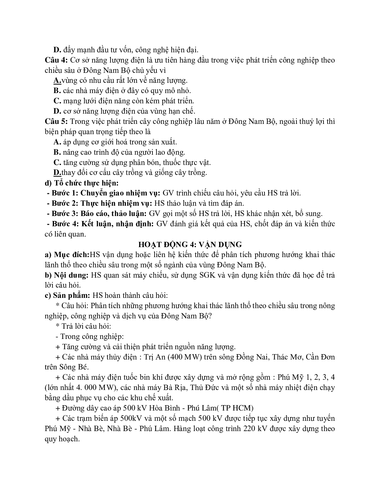 Giáo án Địa lí 12 Bài 39 Vấn đề khai thác lãnh thổ theo chiều sâu ở Đông Nam Bộ mới nhất (trang 5)