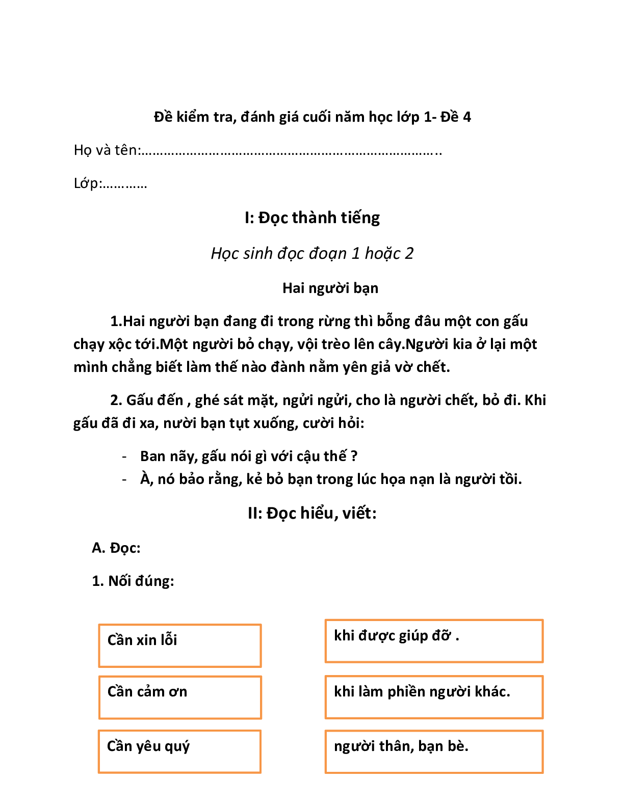 Bộ 8 đề Ôn thi Học kì 2 môn Tiếng Việt lớp 1 chọn lọc (trang 10)