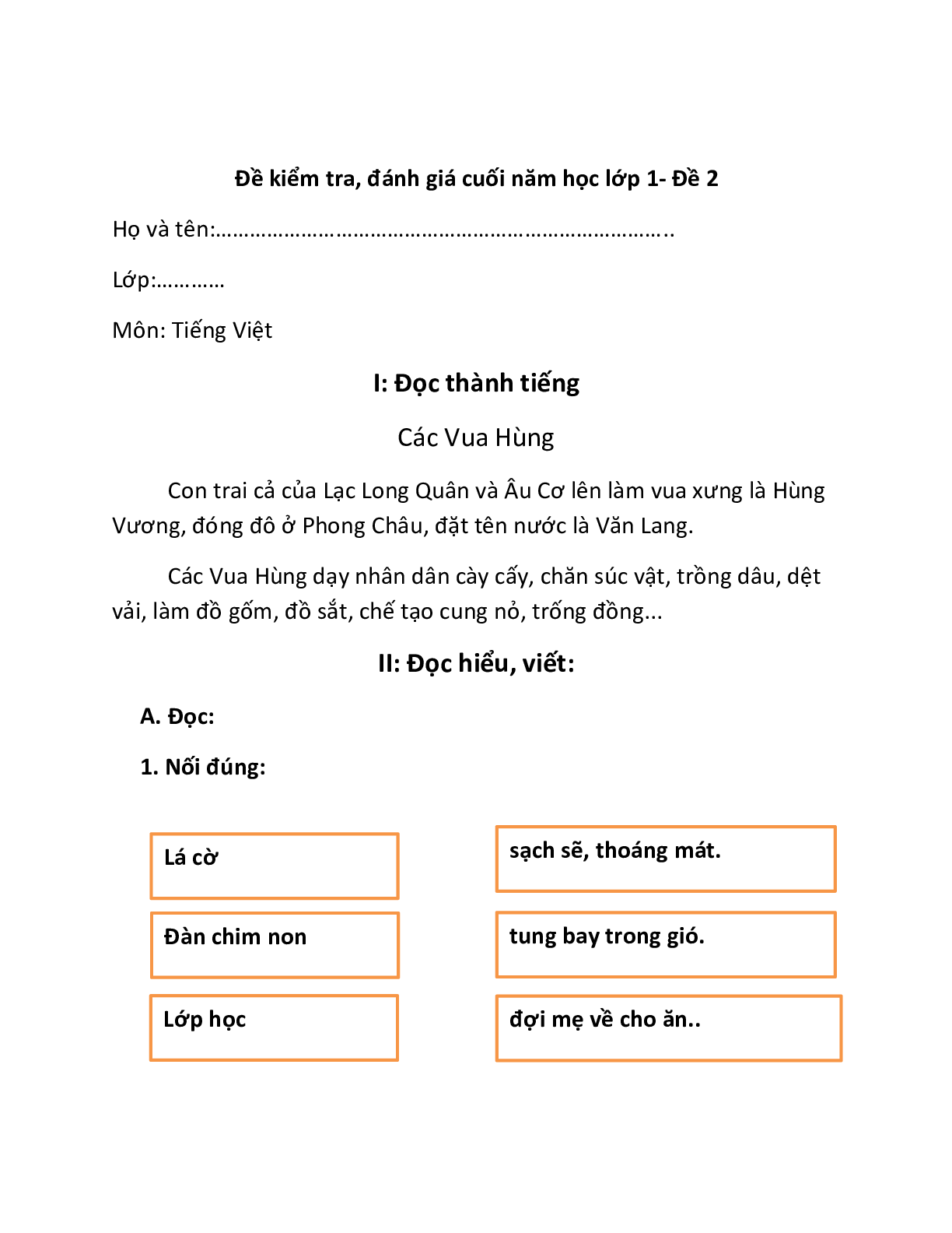 Bộ 8 đề Ôn thi Học kì 2 môn Tiếng Việt lớp 1 chọn lọc (trang 4)