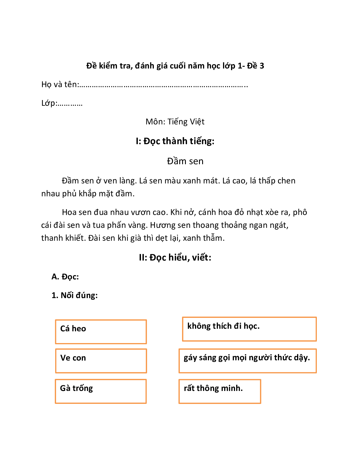 Bộ 8 đề Ôn thi Học kì 2 môn Tiếng Việt lớp 1 chọn lọc (trang 7)