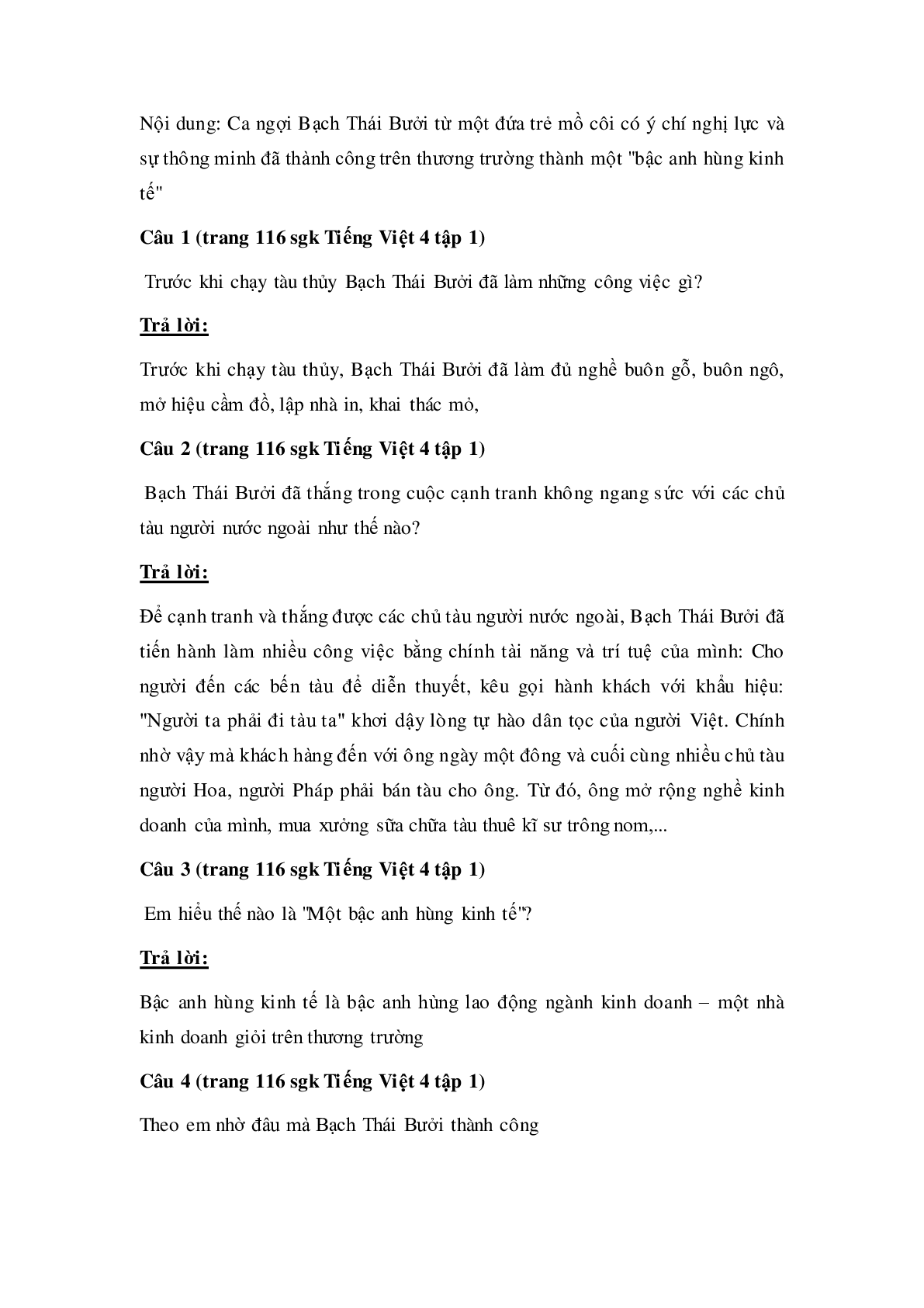 Soạn Tiếng Việt lớp 4: Tập đọc: Vua tàu thủy Bạch Thái Bưởi mới nhất (trang 2)