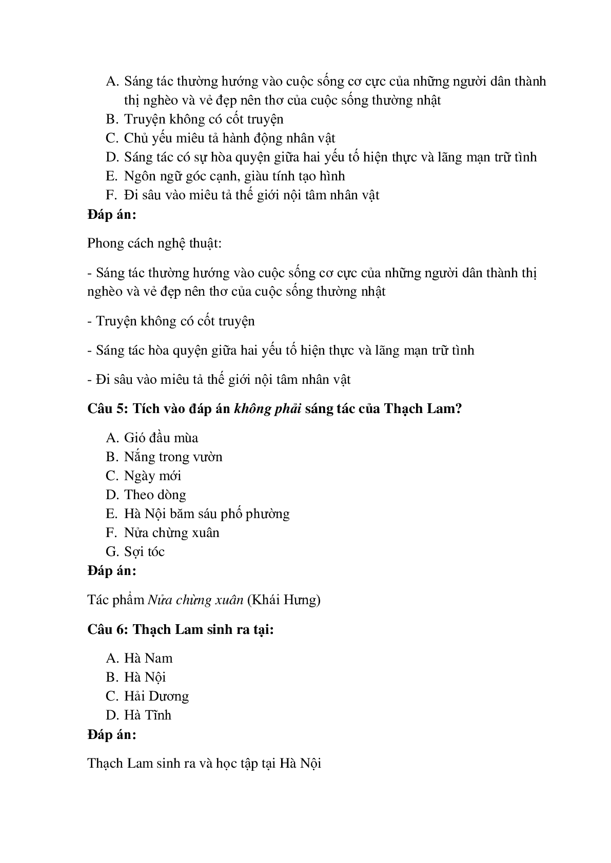 28 câu Trắc nghiệm Hai đứa trẻ (Thạch Lam) có đáp án 2023 – Ngữ Văn lớp 11 (trang 2)