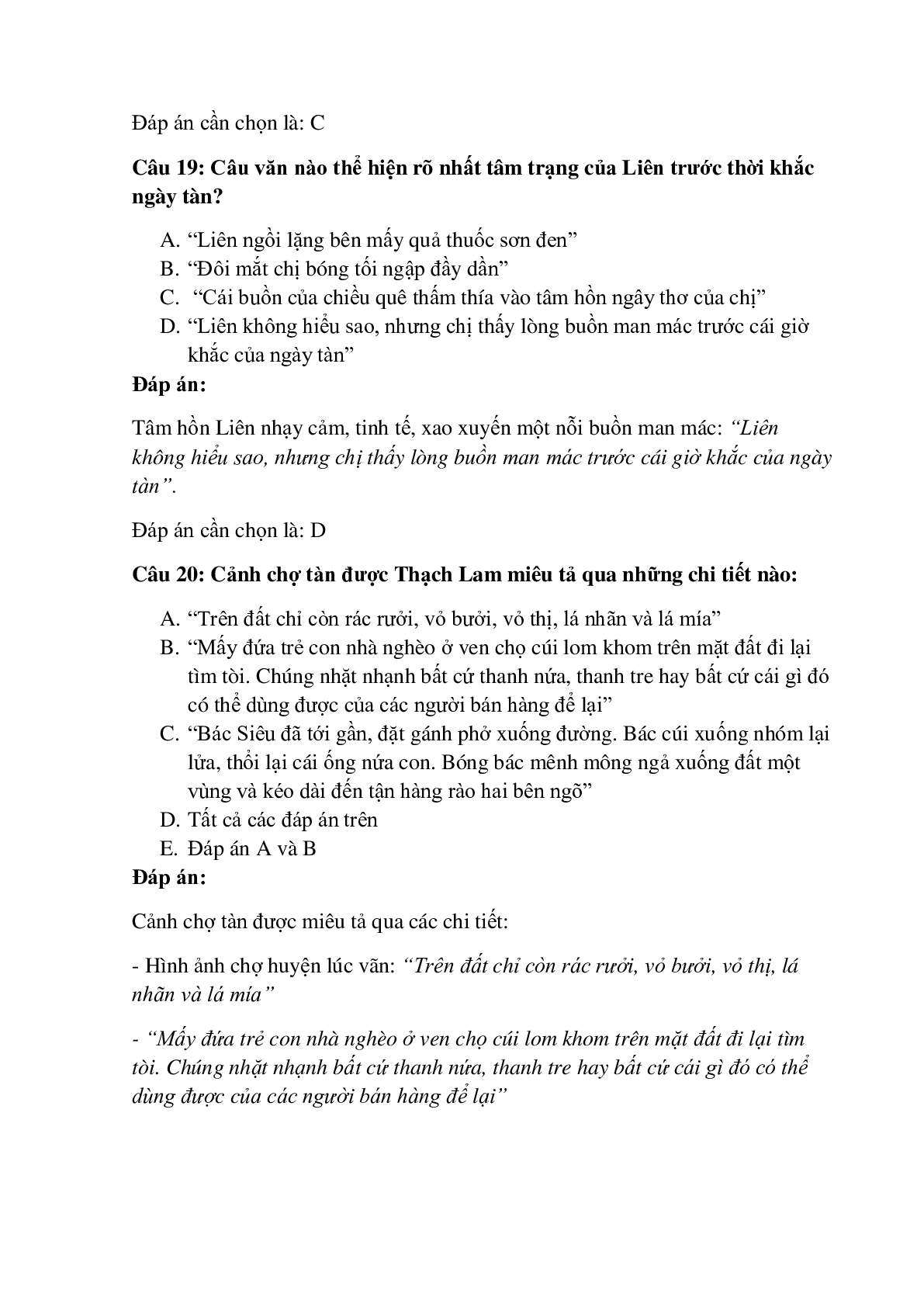 28 câu Trắc nghiệm Hai đứa trẻ (Thạch Lam) có đáp án 2023 – Ngữ Văn lớp 11 (trang 8)