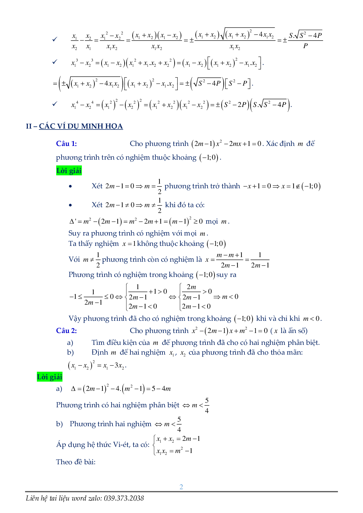 Phương trình chứa tham số (trang 2)