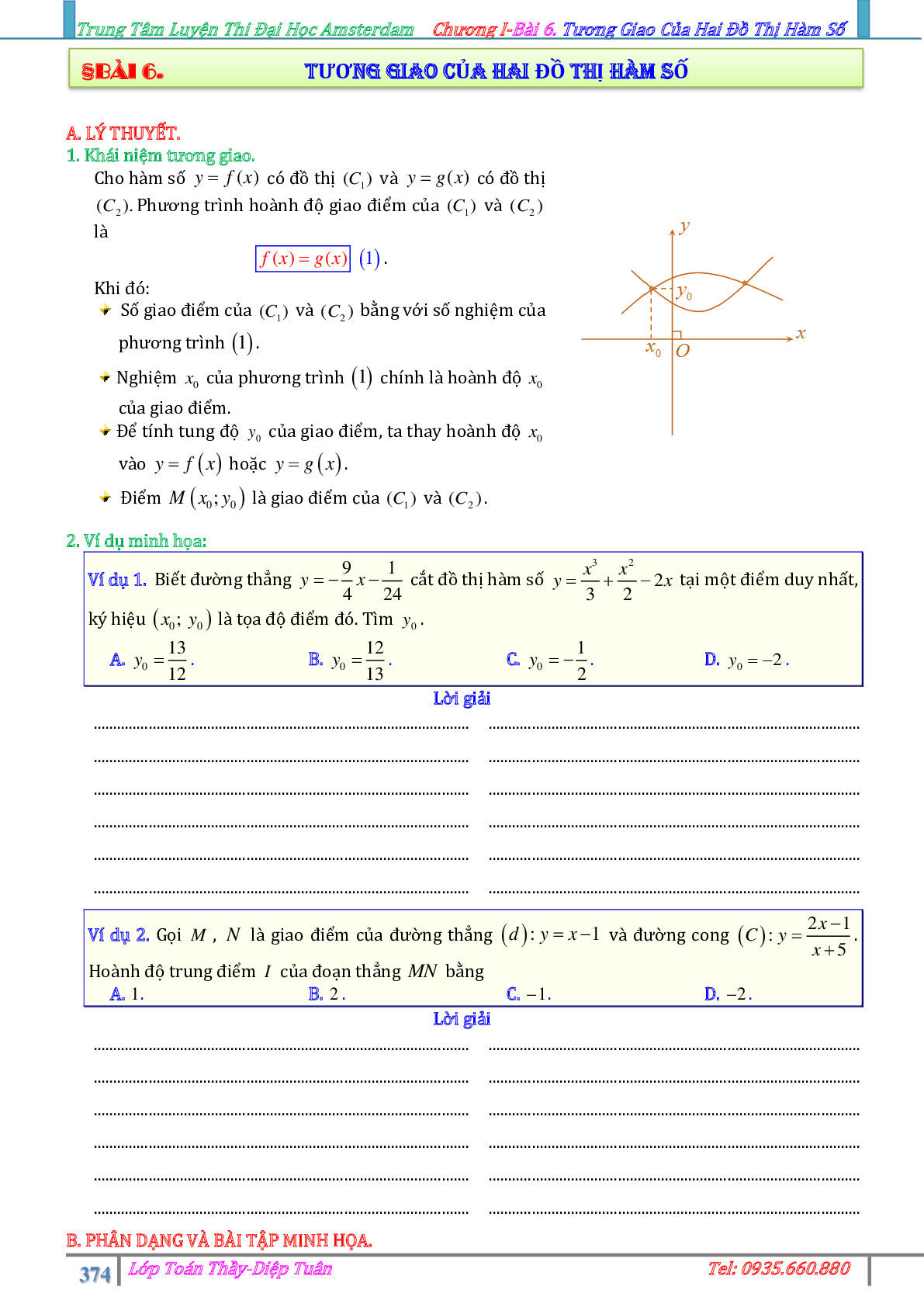 Phương pháp giải Sự tương giao giữa hai đồ thị hàm số 2023 (lý thuyết và bài tập) (trang 1)