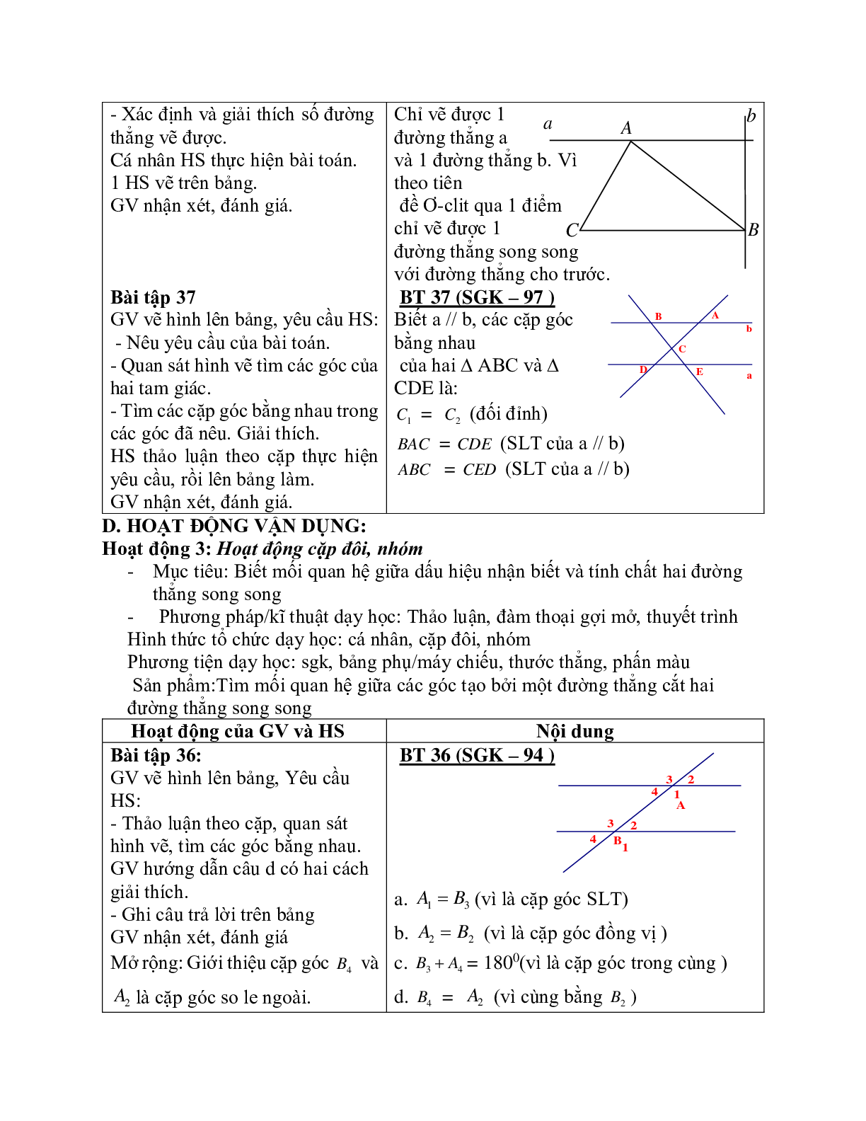 Giáo án Toán học 7 bài 5: Tiên đề Ơ-clit về đường thẳng song song chuẩn nhất (trang 6)