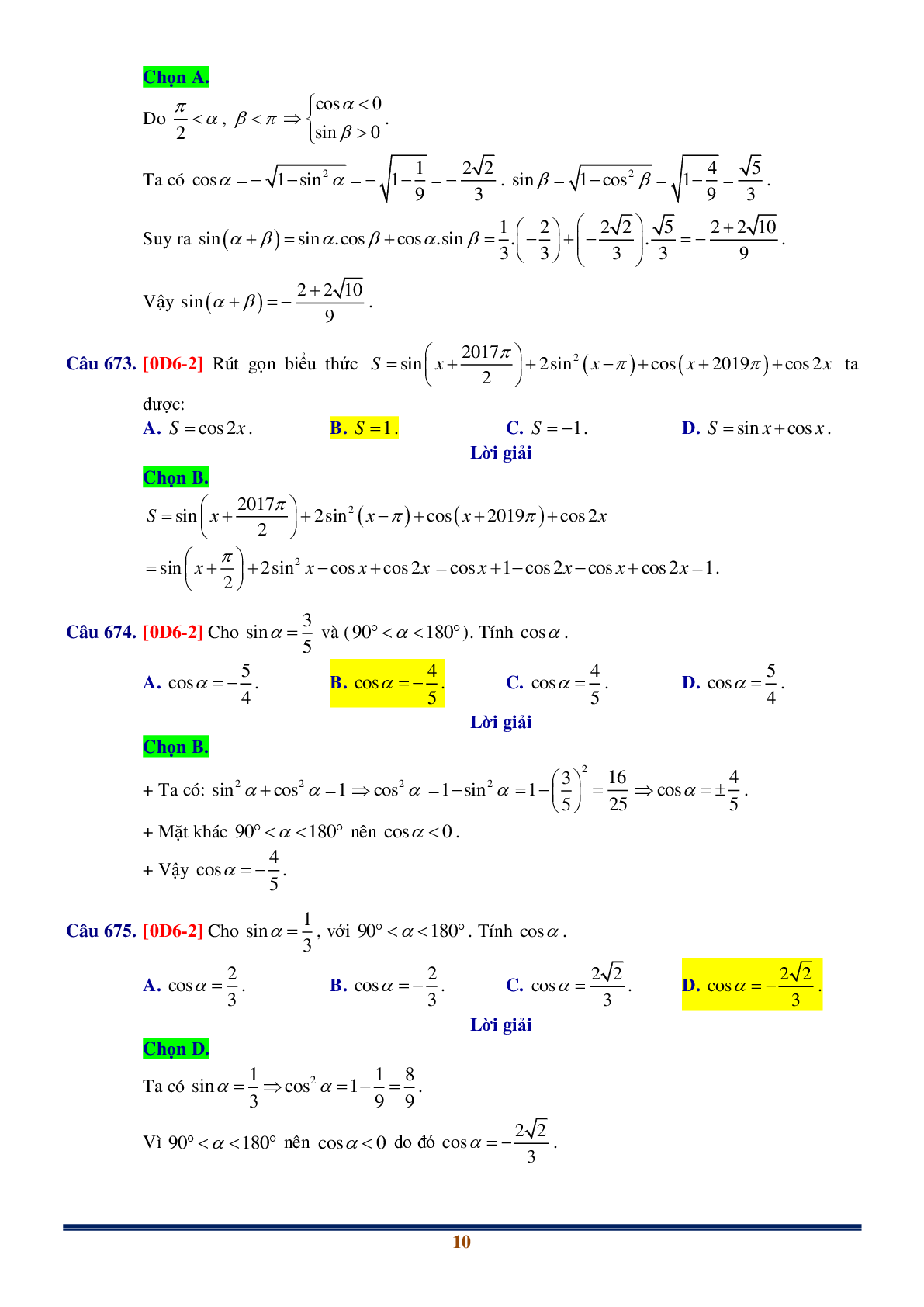 Chuyên đề Cung lượng giác và Công thức lượng giác (trang 10)