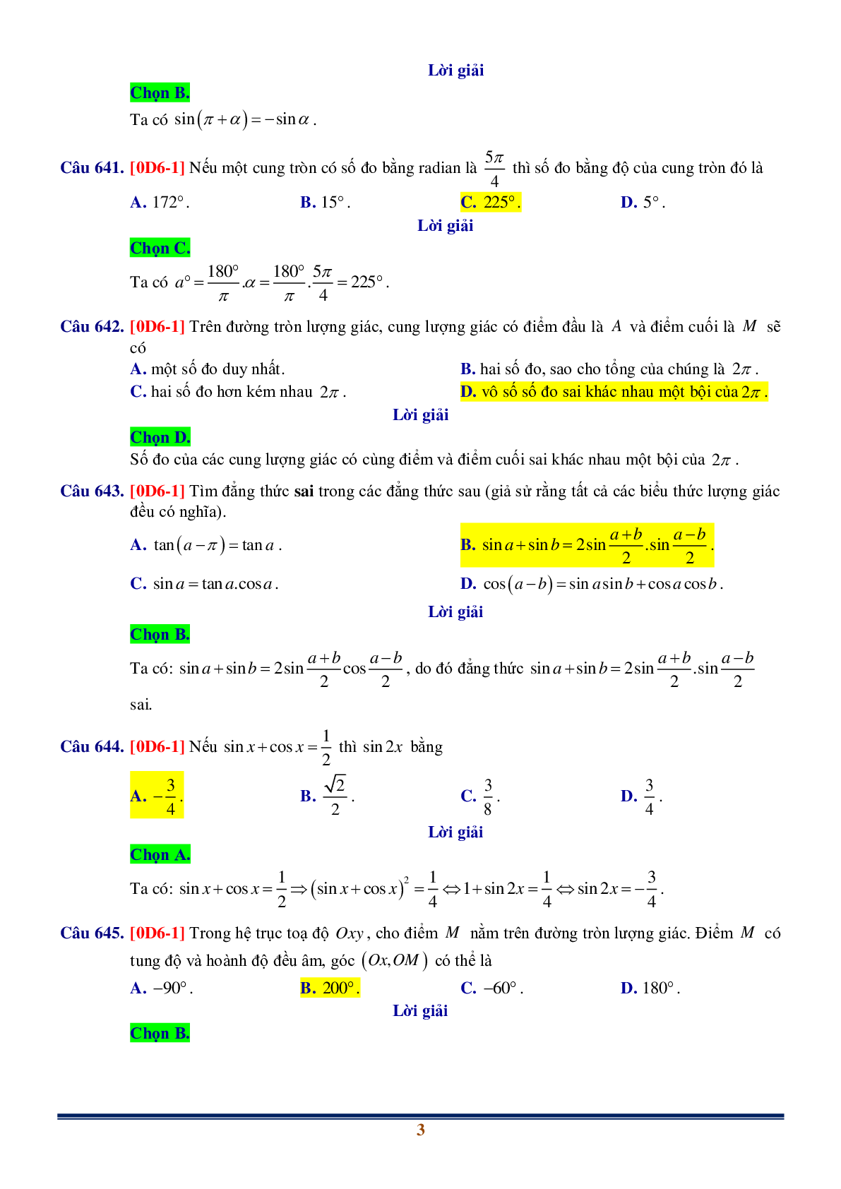Chuyên đề Cung lượng giác và Công thức lượng giác (trang 3)