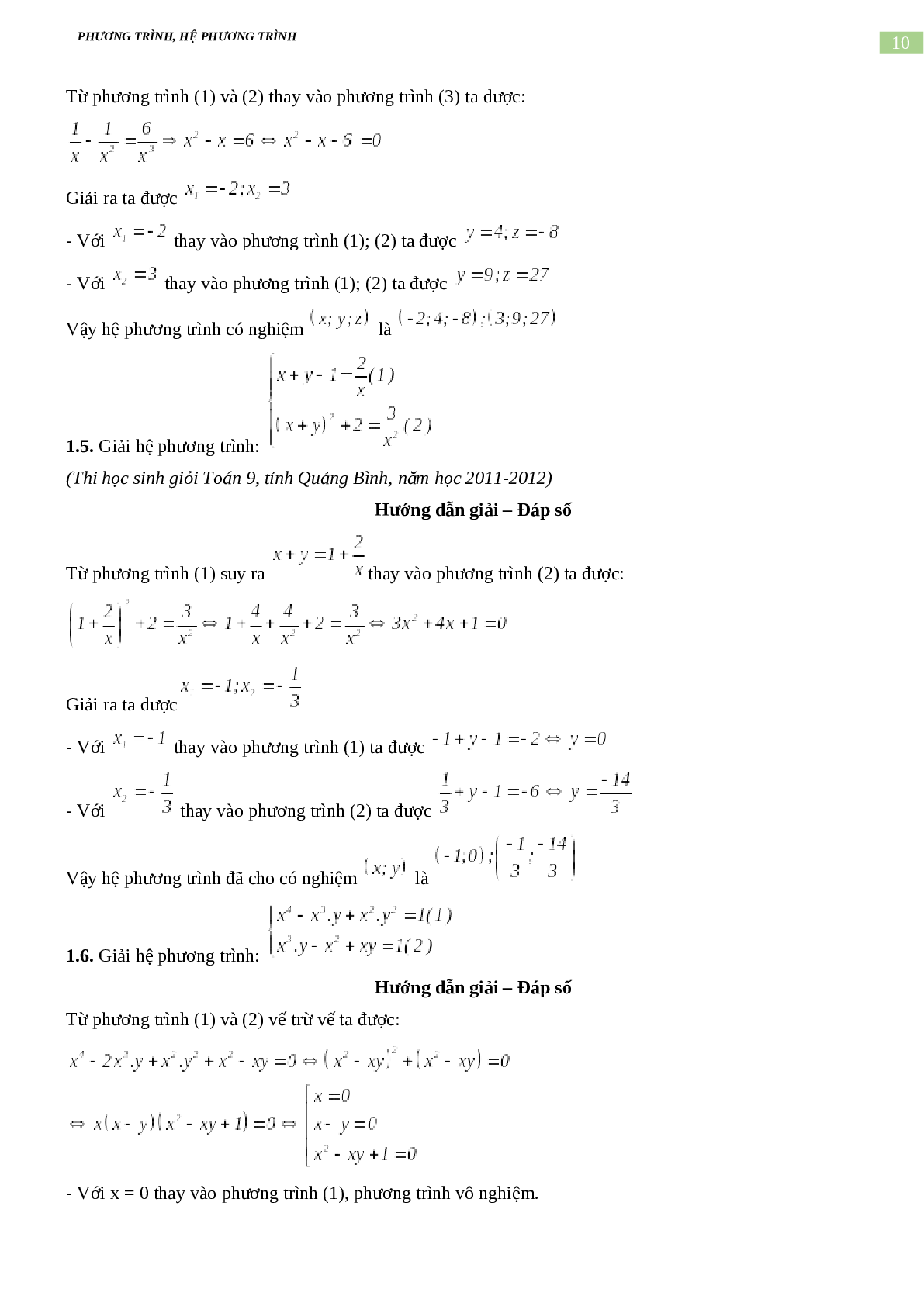 Bài tập về phương trình, hệ phương trình, bất phương trình không mẫu mực có đáp án, chọn lọc (trang 10)