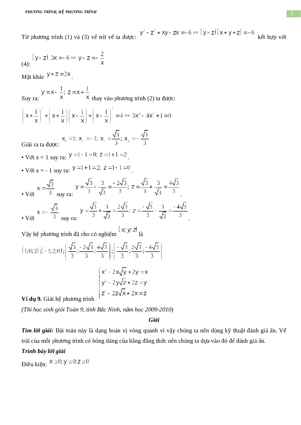 Bài tập về phương trình, hệ phương trình, bất phương trình không mẫu mực có đáp án, chọn lọc (trang 7)