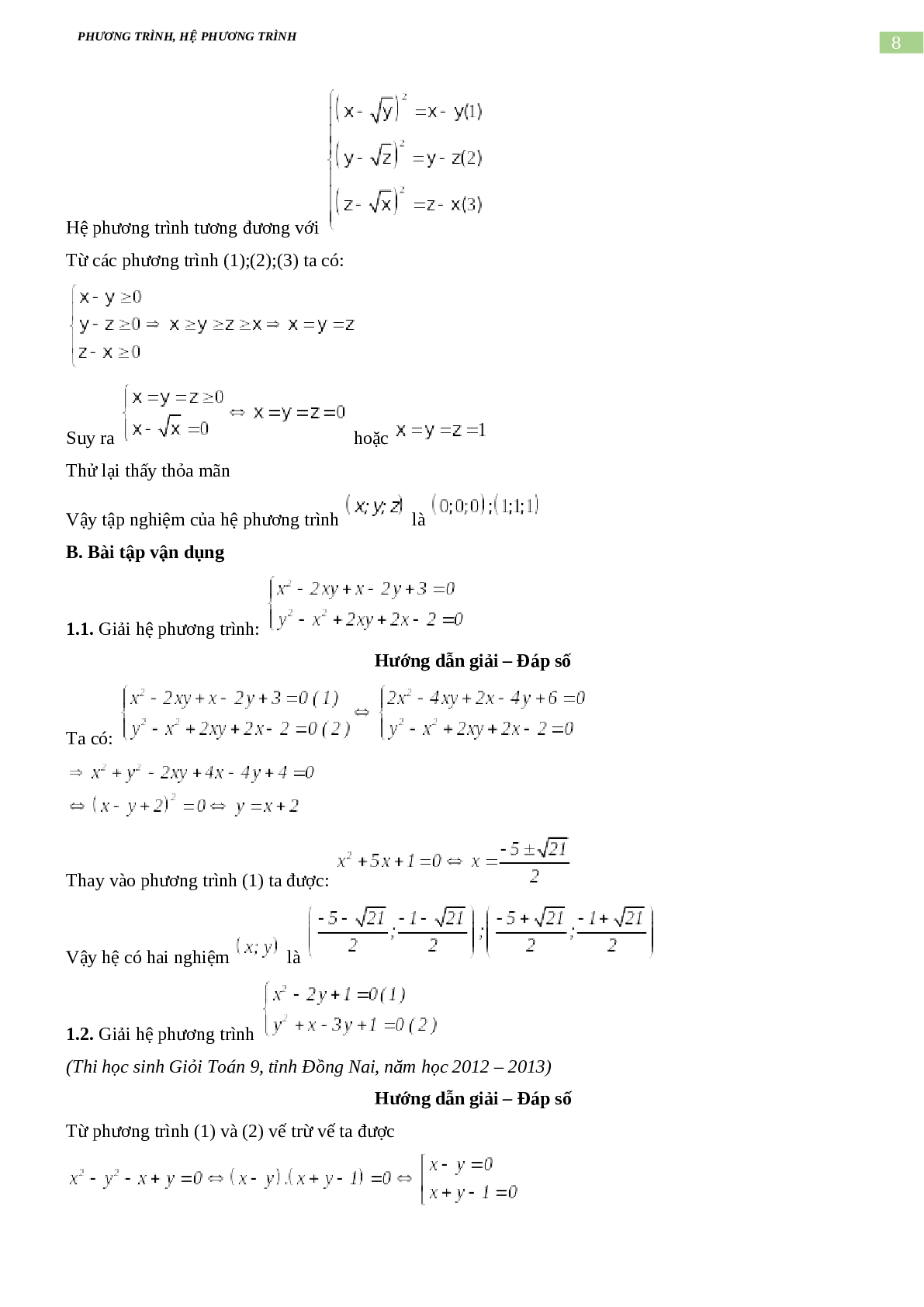 Bài tập về phương trình, hệ phương trình, bất phương trình không mẫu mực có đáp án, chọn lọc (trang 8)