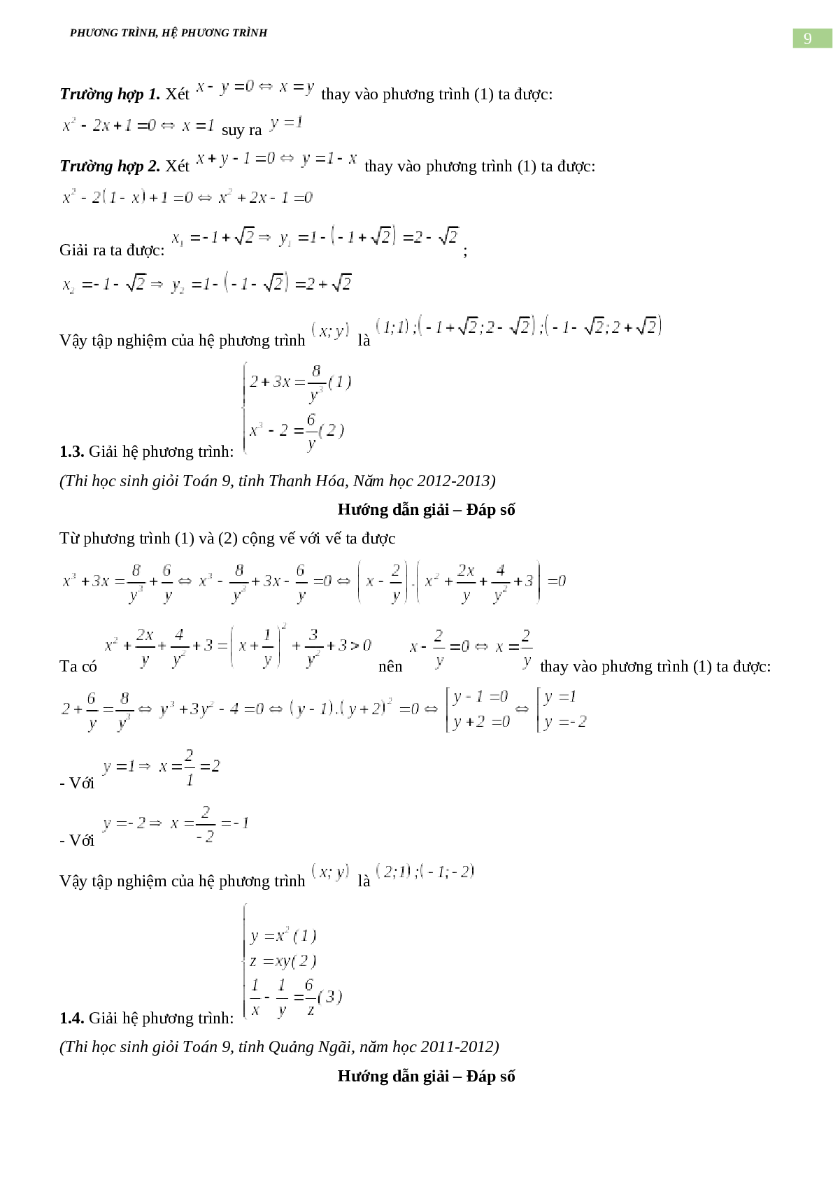 Bài tập về phương trình, hệ phương trình, bất phương trình không mẫu mực có đáp án, chọn lọc (trang 9)