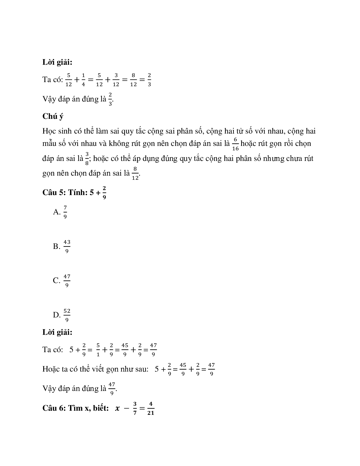 27 câu Trắc nghiệm Phép cộng phân số có đáp án 2023 – Toán lớp 4 (trang 3)