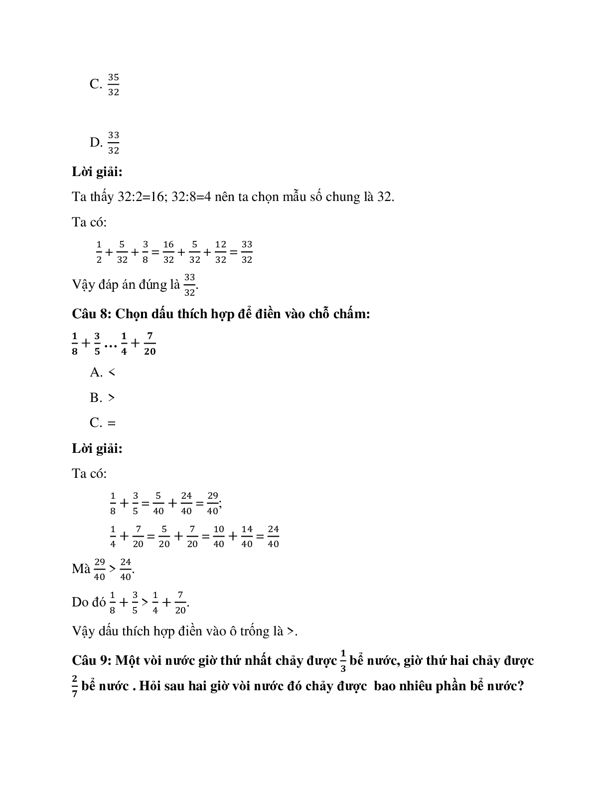 27 câu Trắc nghiệm Phép cộng phân số có đáp án 2023 – Toán lớp 4 (trang 5)