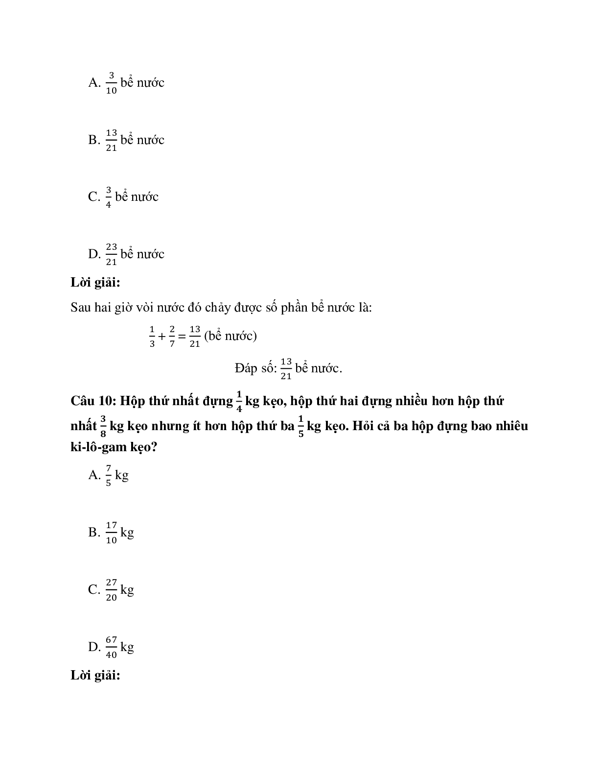 27 câu Trắc nghiệm Phép cộng phân số có đáp án 2023 – Toán lớp 4 (trang 6)