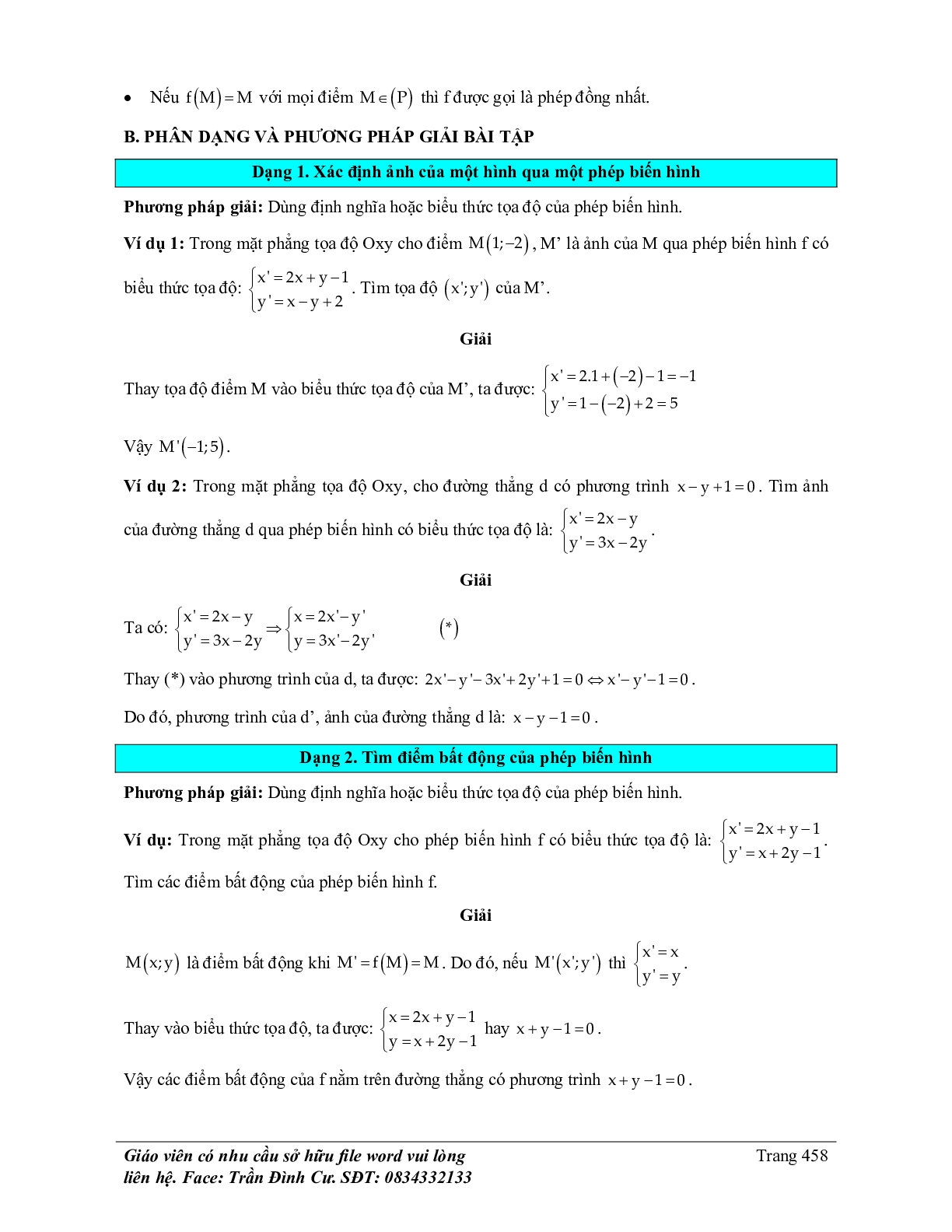Phân loại và phương pháp giải bài tập phép dời hình và phép đồng dạng trong mặt phẳng (trang 2)