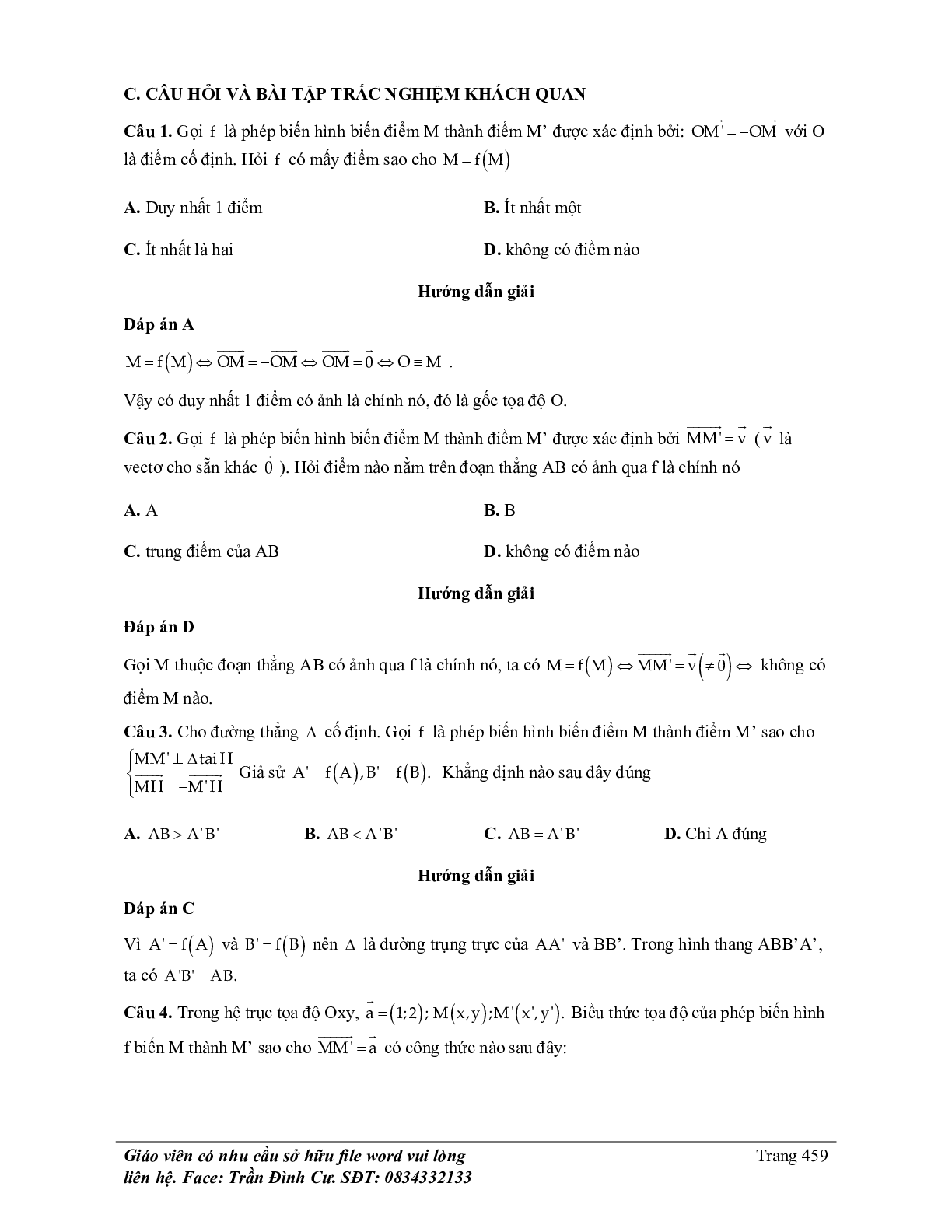 Phân loại và phương pháp giải bài tập phép dời hình và phép đồng dạng trong mặt phẳng (trang 3)