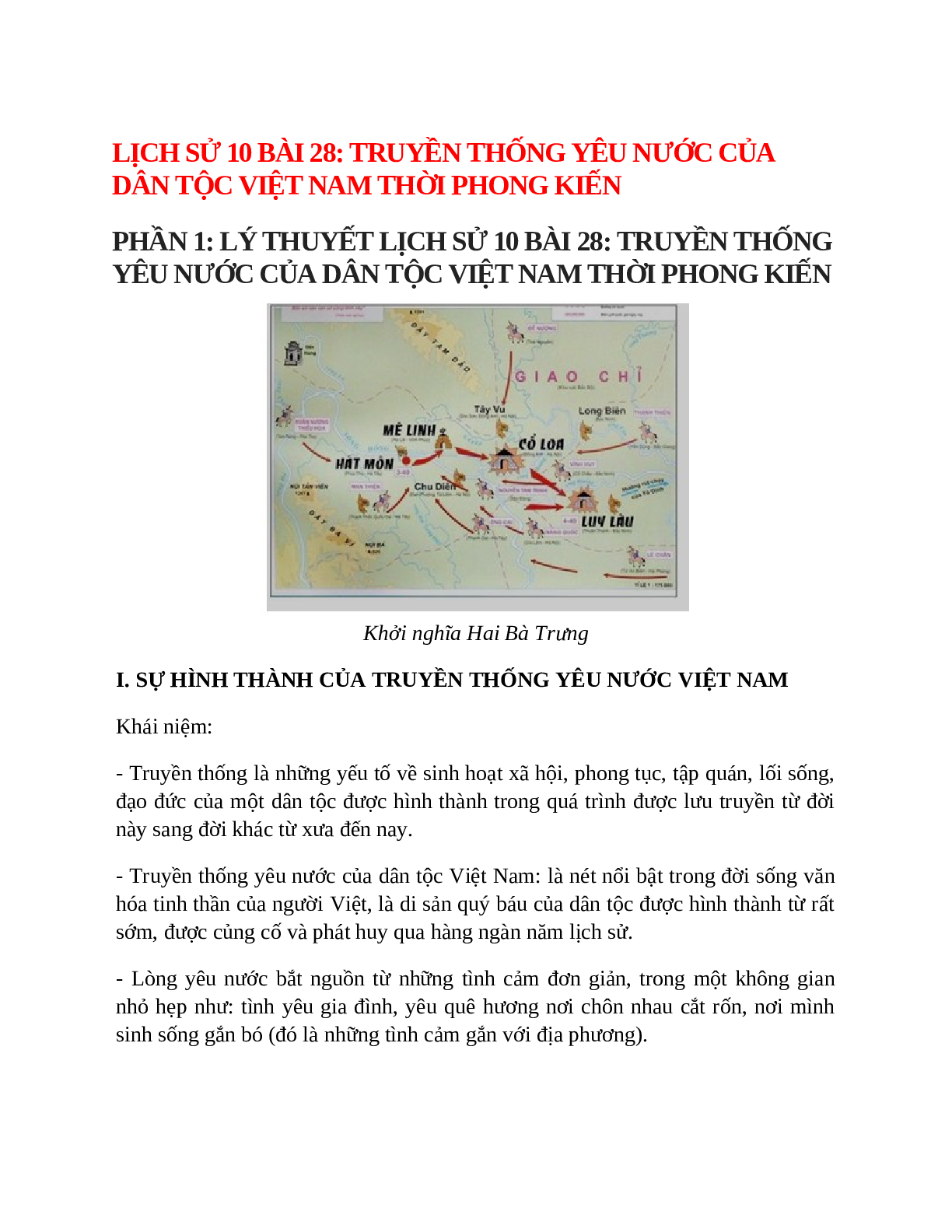 Lịch Sử 10 Bài 28 (Lý thuyết và trắc nghiệm): Truyền thống yêu nước của dân tộc Việt Nam thời phong kiến (trang 1)