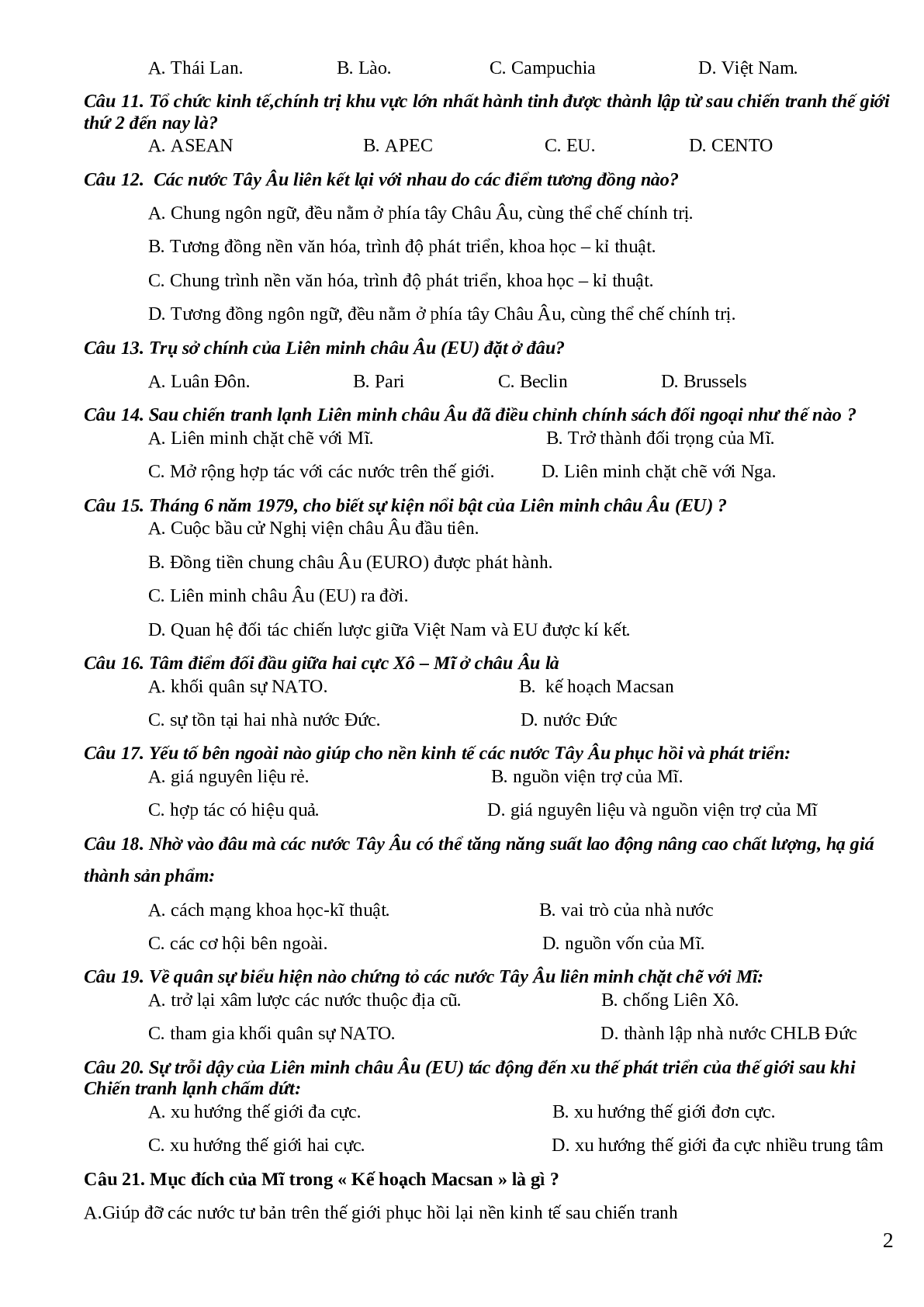 Trắc nghiệm Lịch sử 12 bài 7 - 10 có đáp án (trang 2)